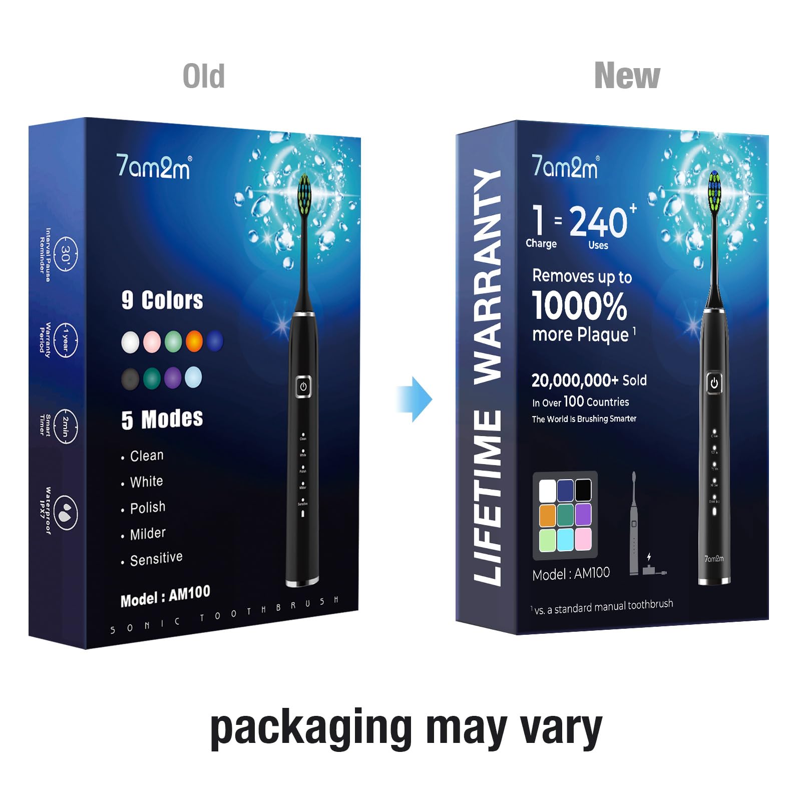 7AM2M Sonic Electric Toothbrush with 6 Heads - 5 Modes

