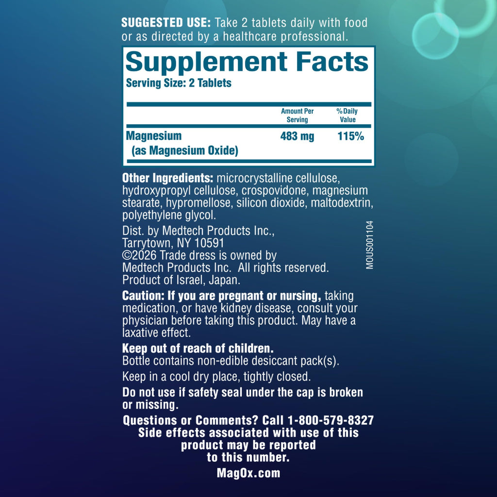 Mag-Ox Magnesium Oxide Supplement – 482 mg per Dose

