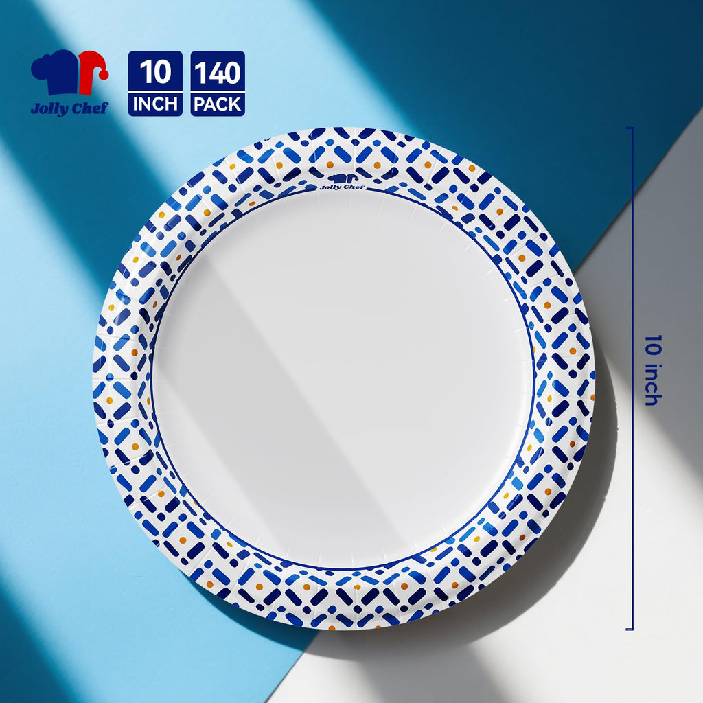 JOLLY CHEF Disposable Paper Plates - Heavy-Duty Soak-Proof

