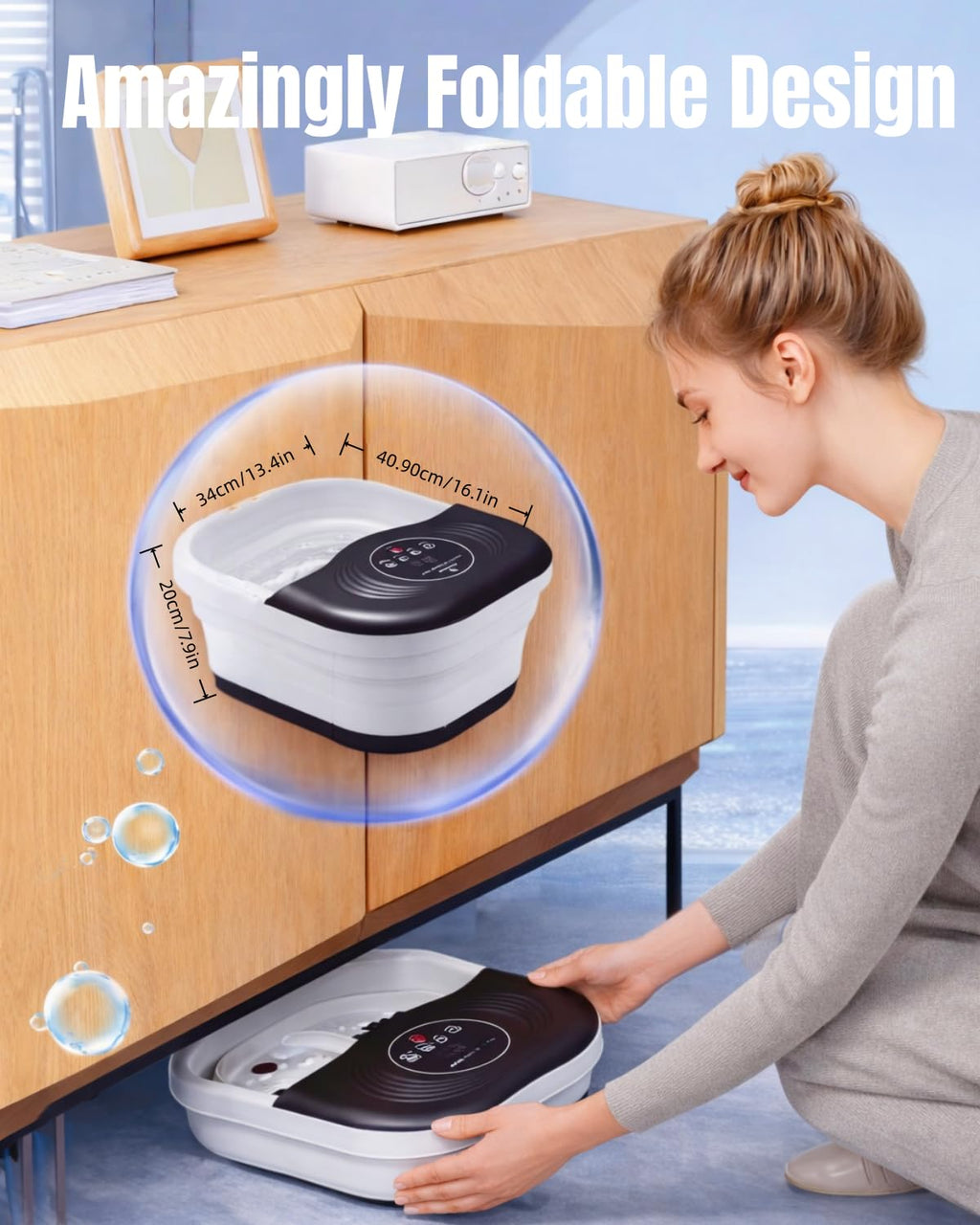Foot Spa Massager Collapsible Heated Bath | Shiatsu Rollers

