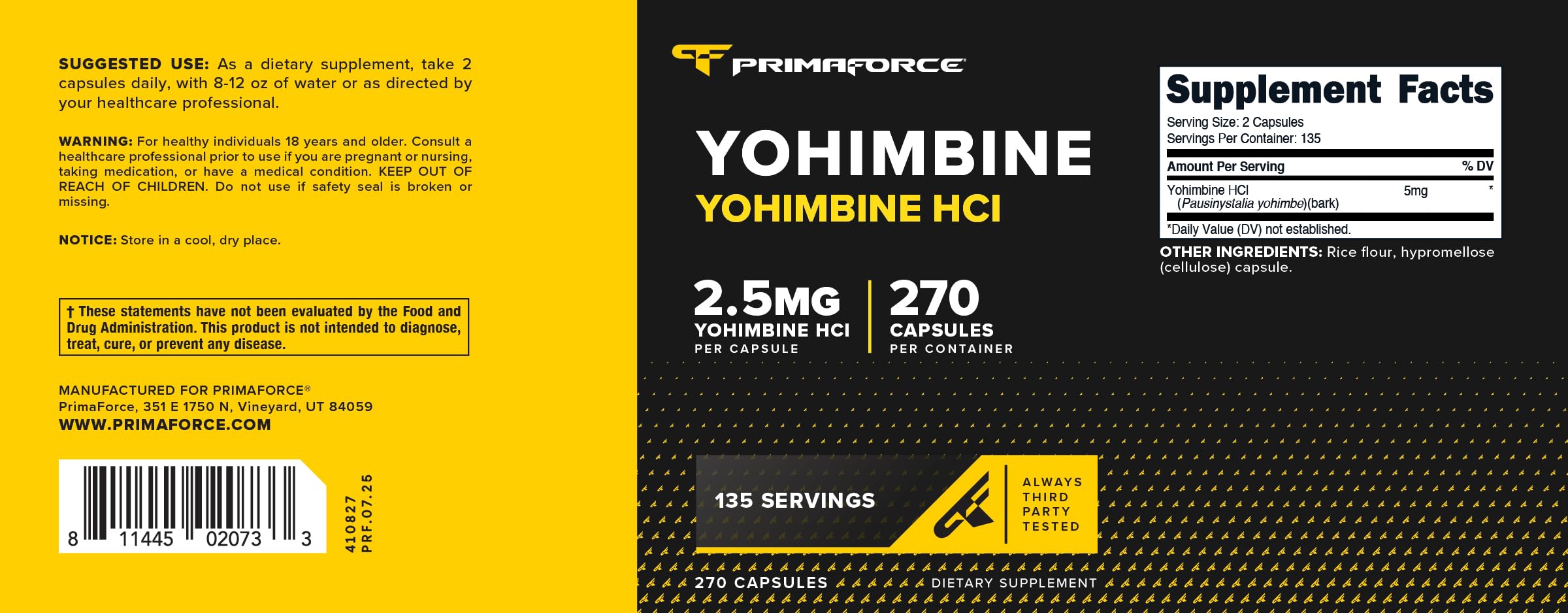Yohimbine HCl Supplement by PrimaForce - Pure Performance

