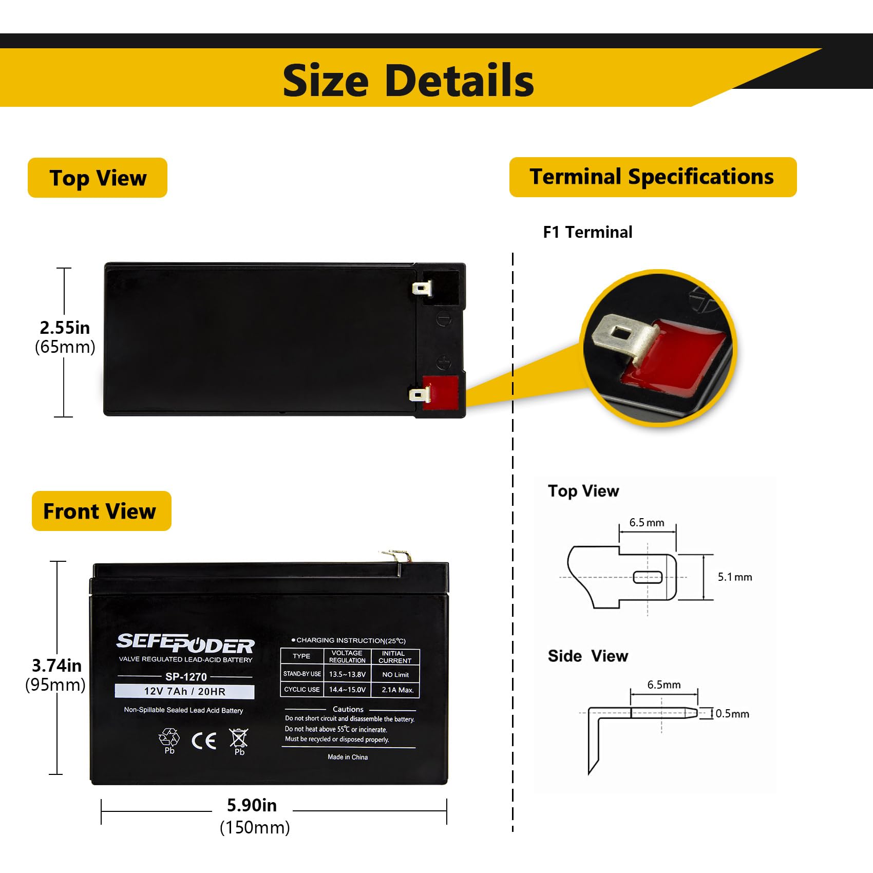 SEFEPODER Sealed Lead-Acid Battery SLA Rechargeable

