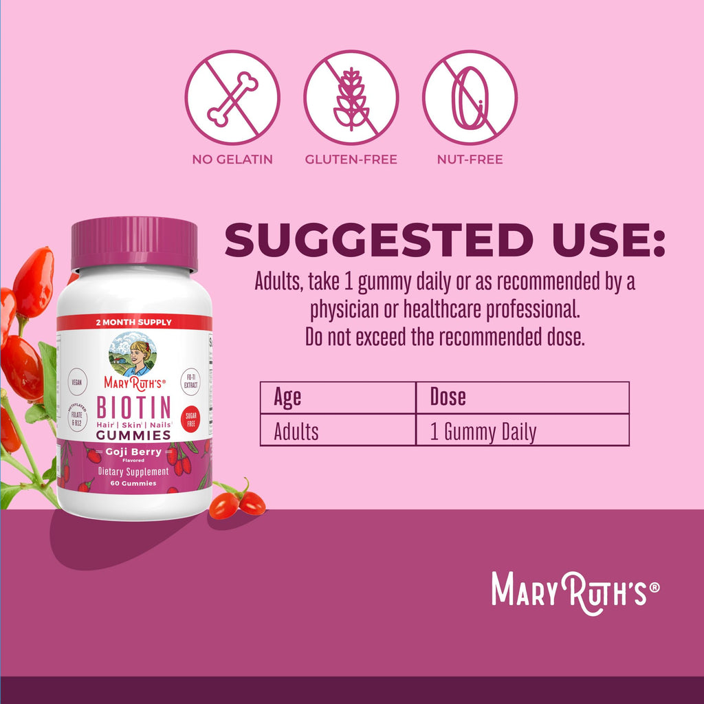 MaryRuth's Organics Biotin Gummies - Sugar Free Hair Skin Nails

