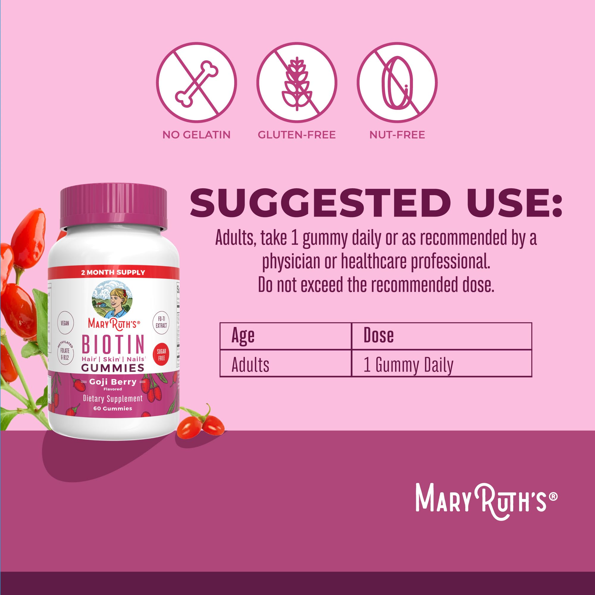 MaryRuth's Organics Biotin Gummies - Sugar Free Hair Skin Nails

