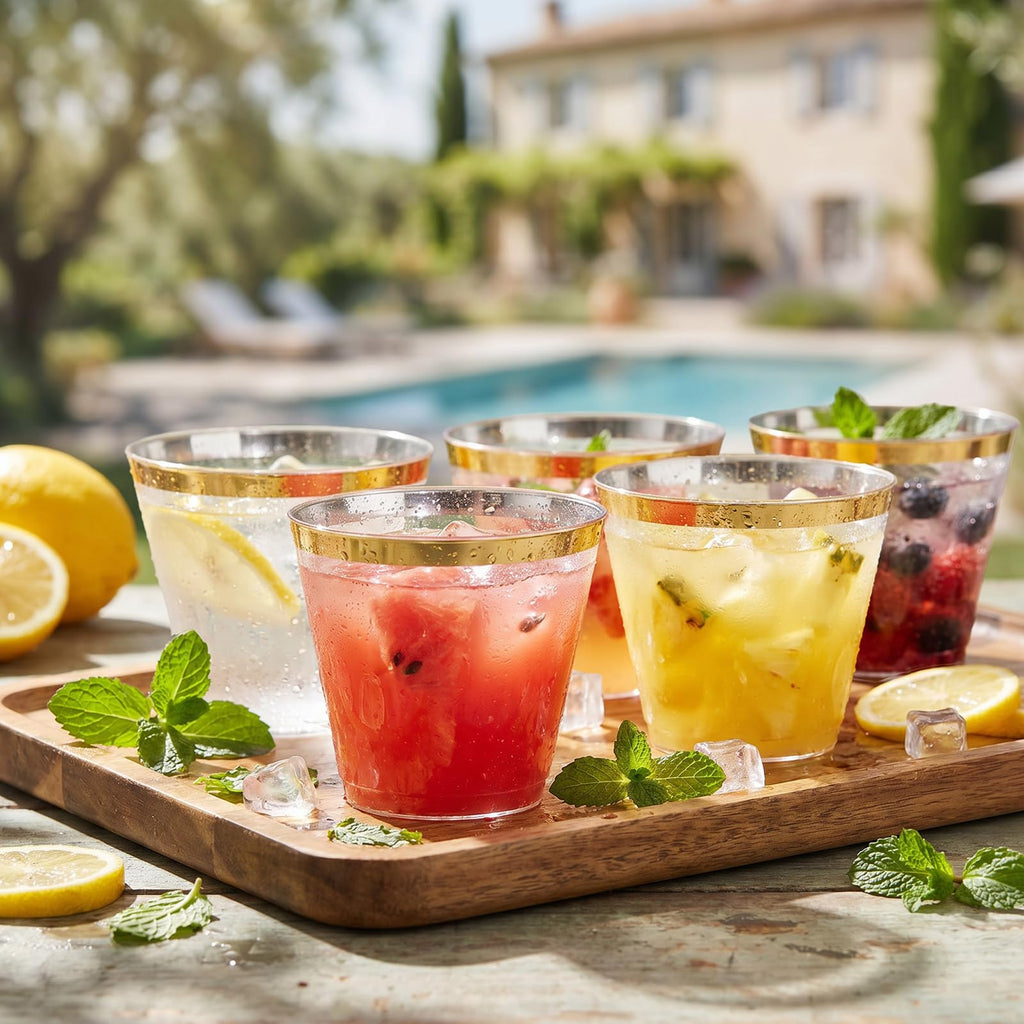 Decorative Rim Disposable Plastic Cups – BPA-Free

