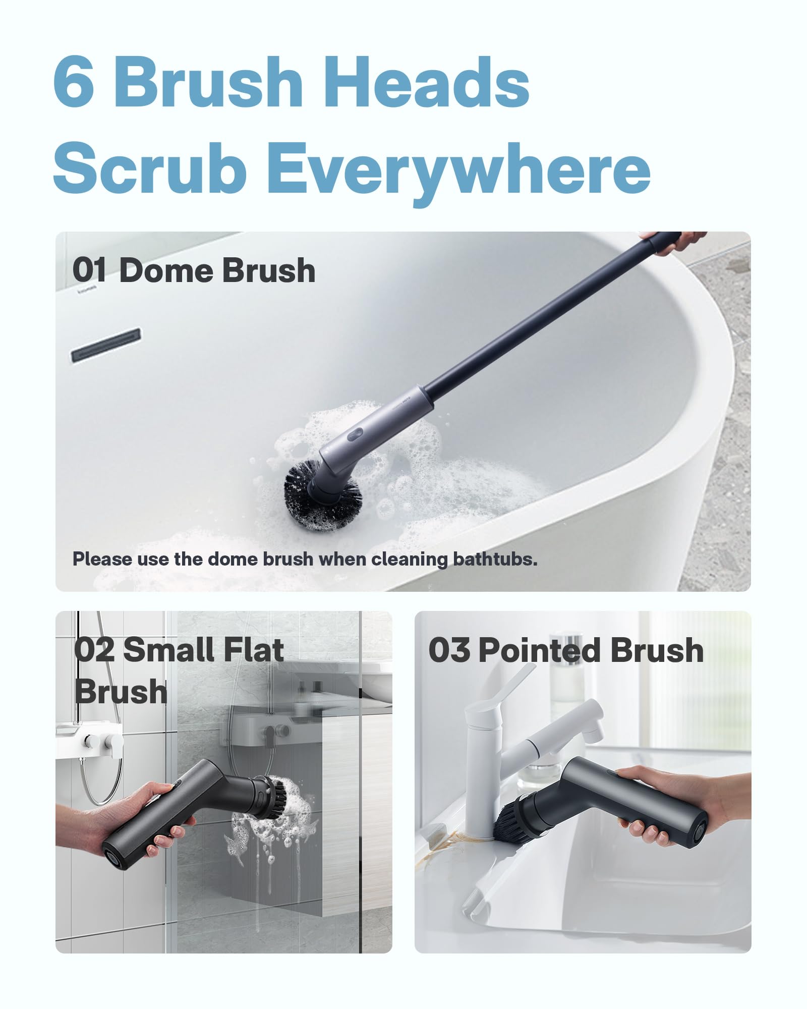 HOTO Cordless Spin Scrubber IPX7 Waterproof Long Handle

