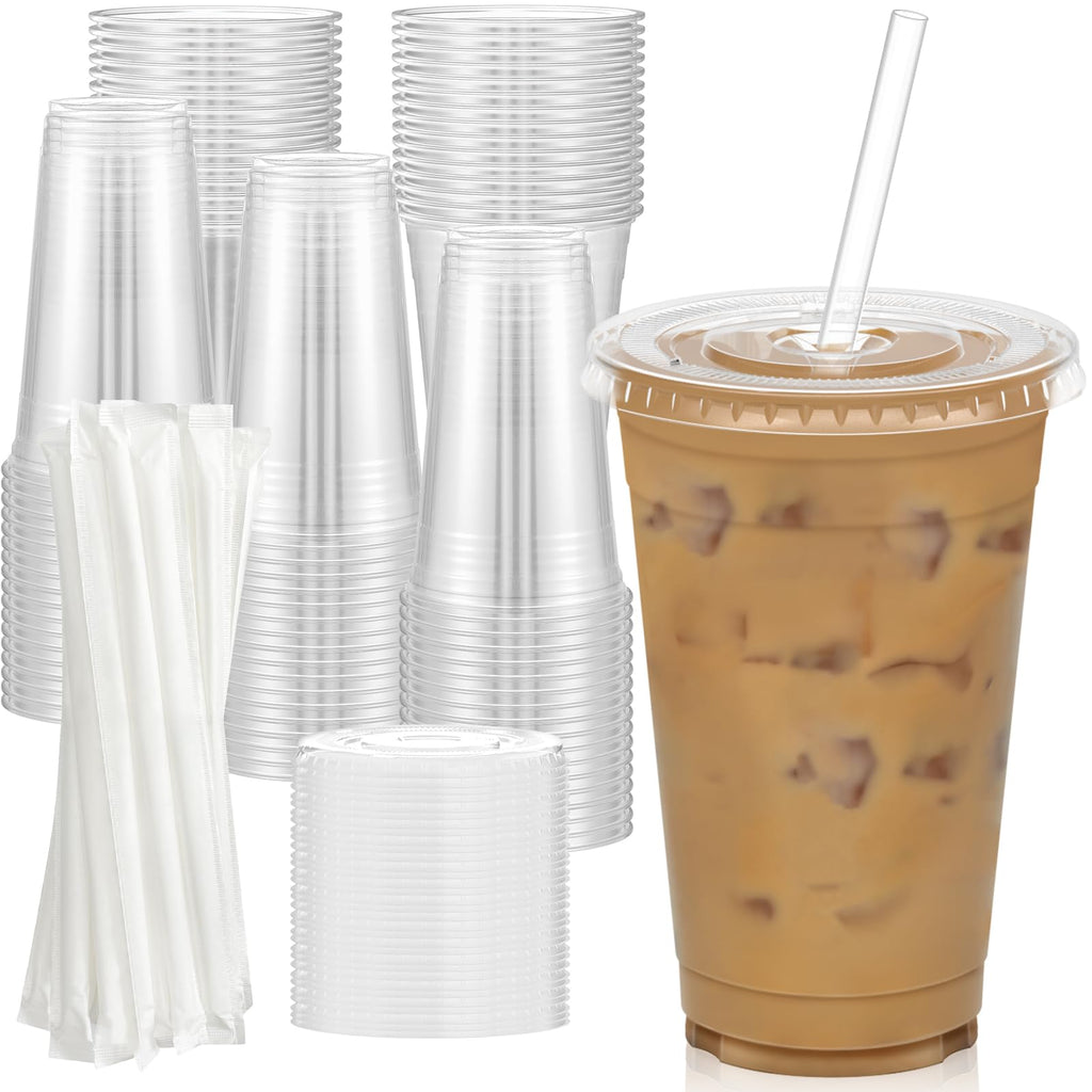 Dealusy Plastic Cups with Lids and Straws - Disposable and Food Safe