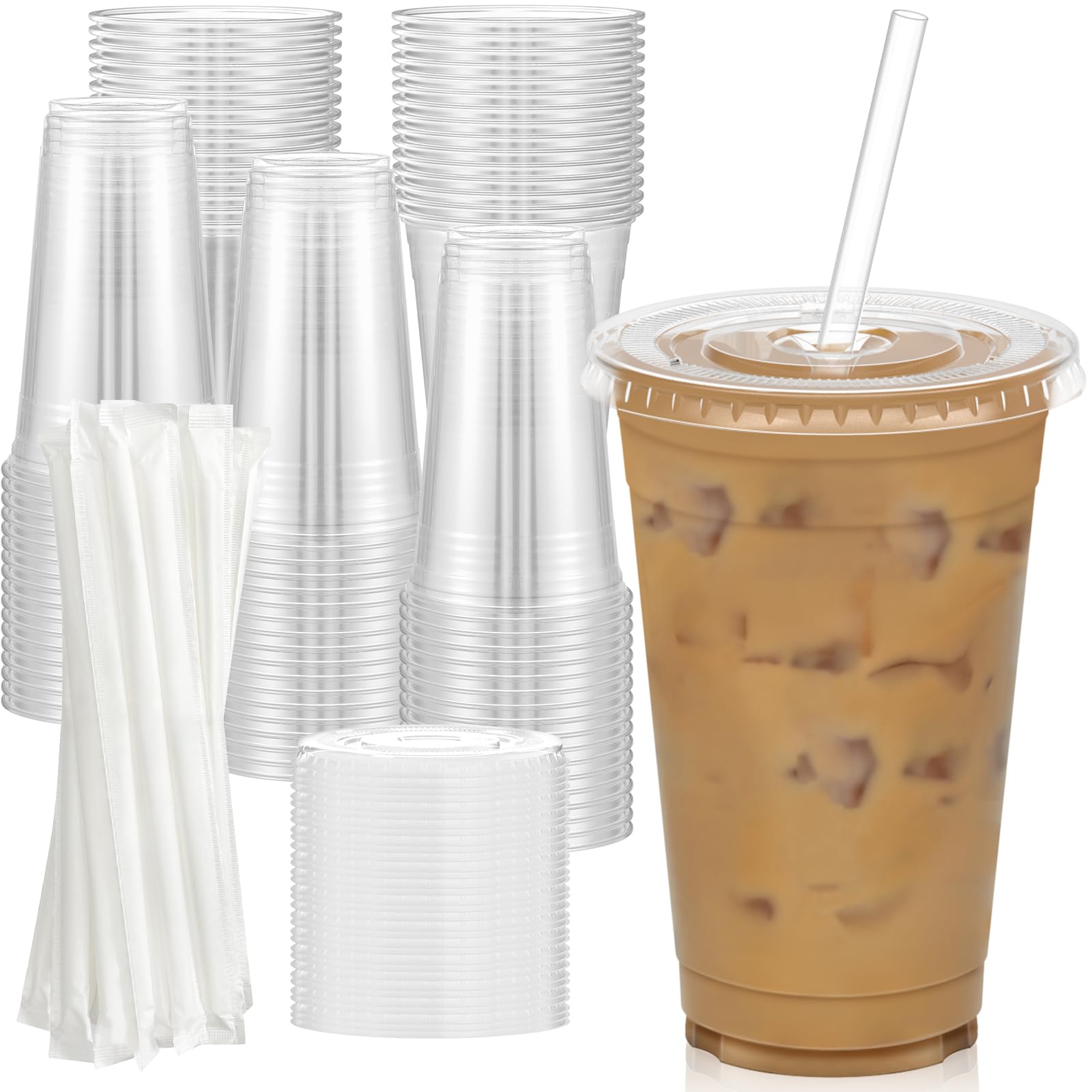 Dealusy Plastic Cups with Lids and Straws - Disposable and Food Safe
