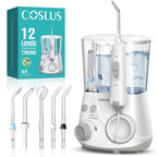 COSLUS E2 Water Flosser – 2 Modes, 12 Settings, 5 Tips

