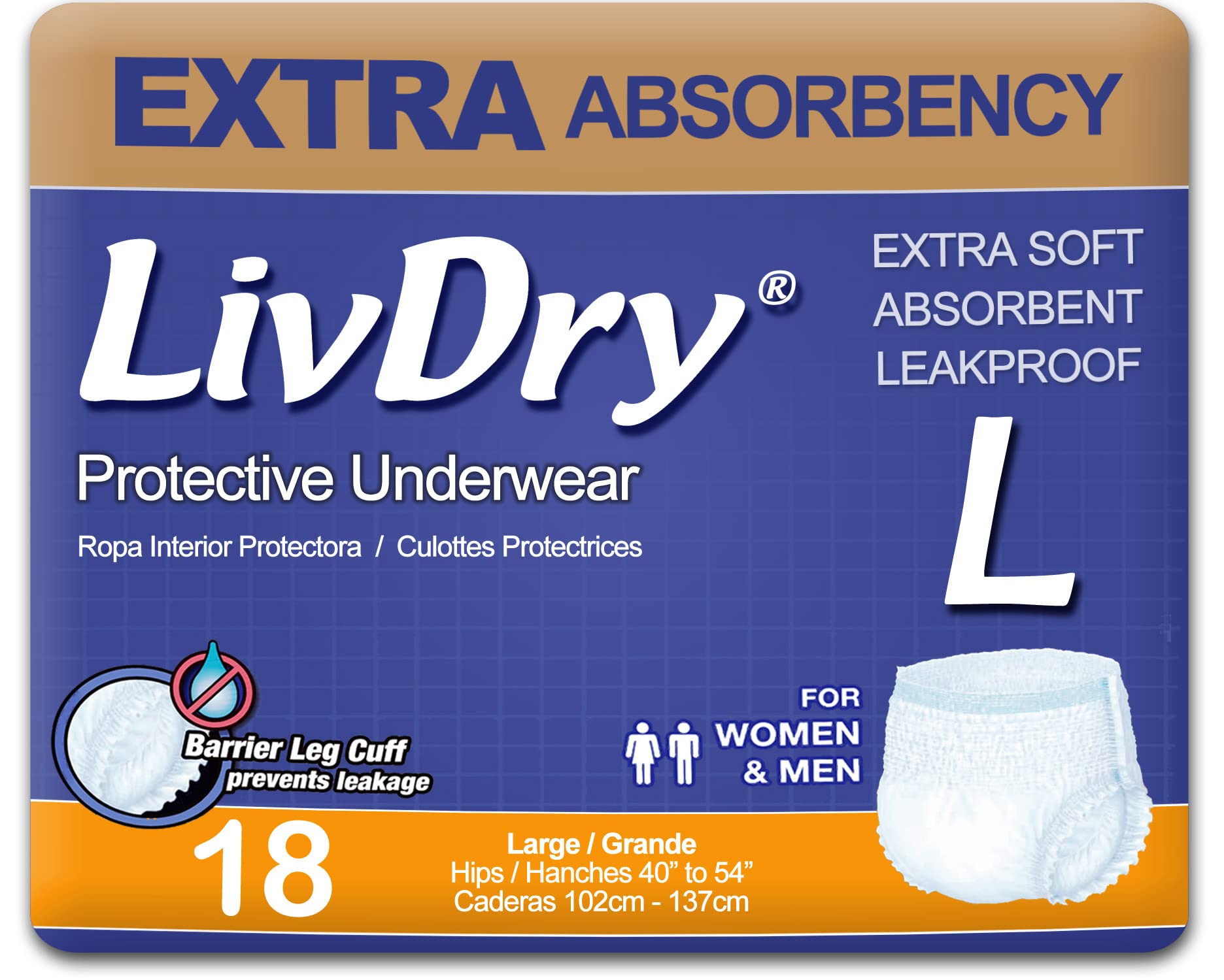 LivDry Adult Incontinence Underwear - Extra Absorbency Leak Protection