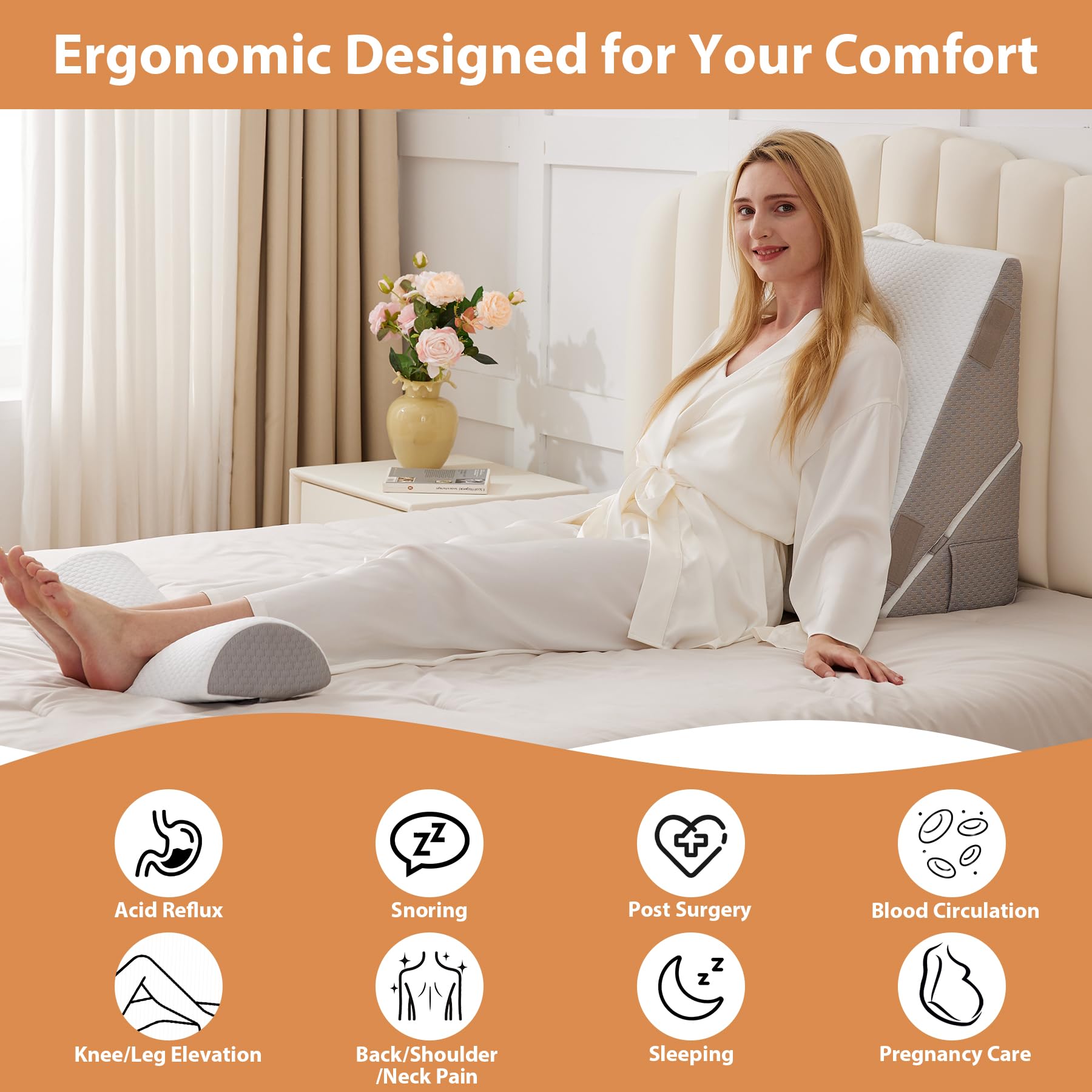 BIEEZZK Wedge Pillow Set for After Surgery & Acid Reflux

