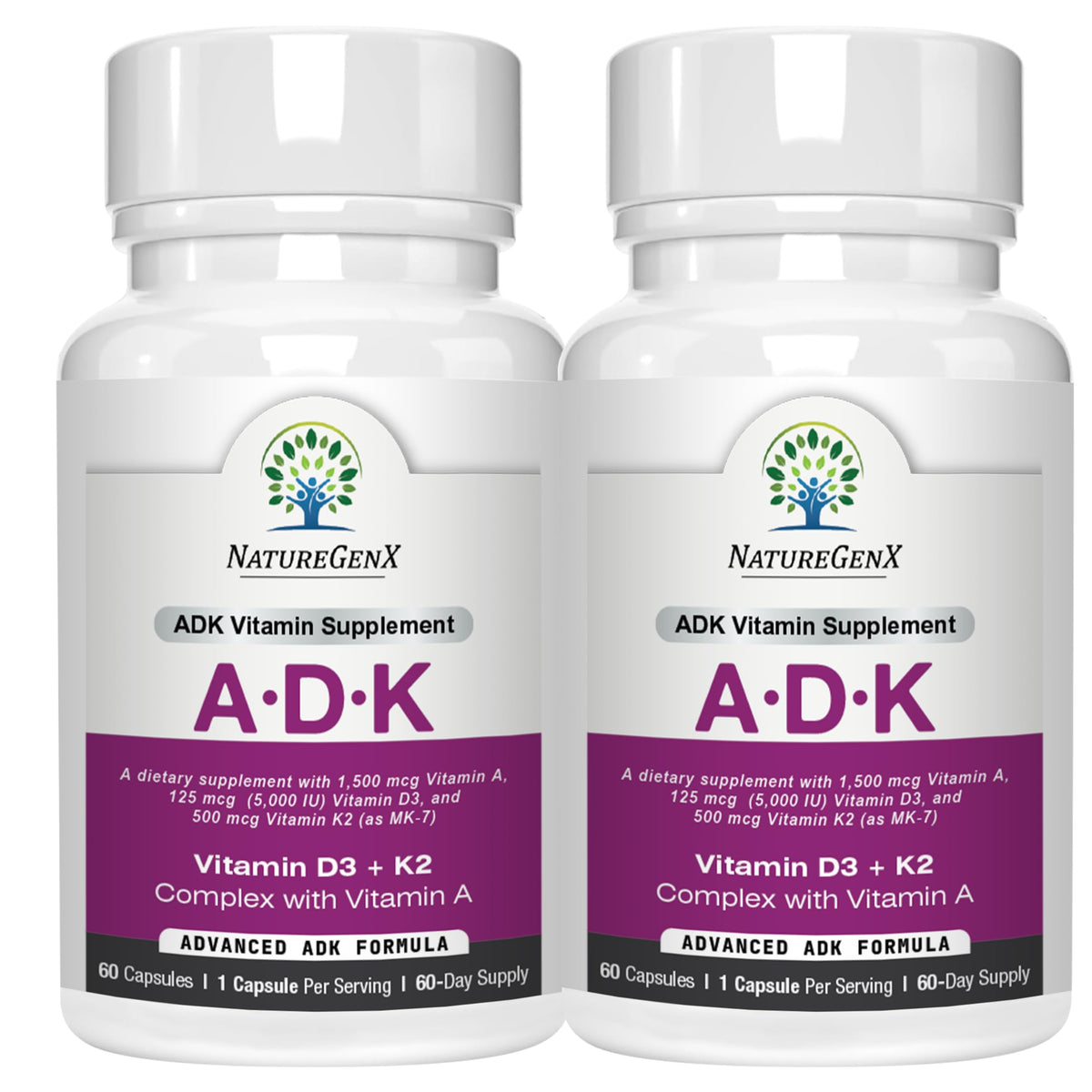 NatureGenX ADK Vitamin Supplement with A, D3 & K2 MK-7 for Bone Health