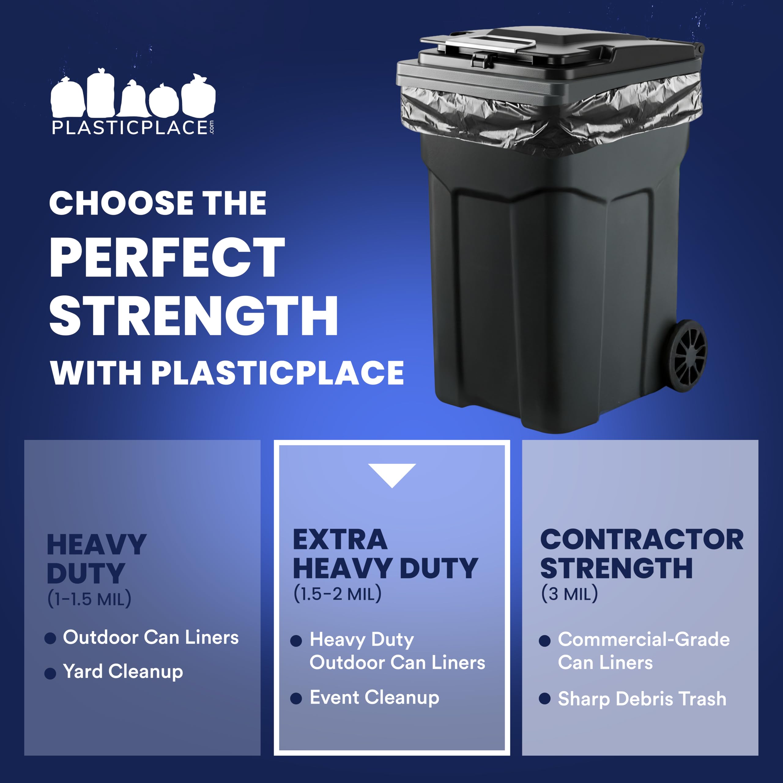 Plasticplace Trash Bags 95-96 Gallon Heavy-Duty 1.5 Mil

