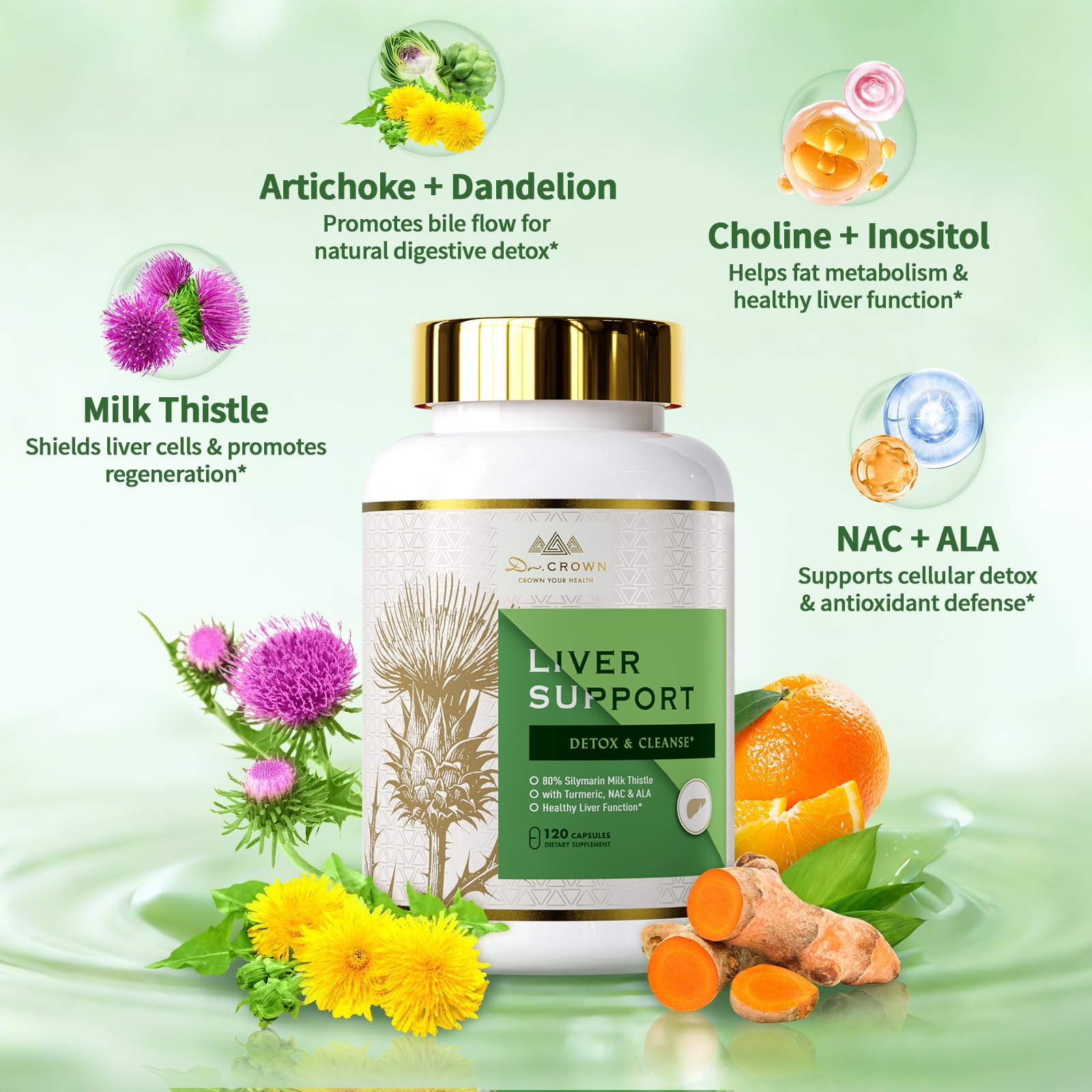 Milk Thistle Liver Support with NAC, Artichoke, Turmeric & Dandelion

