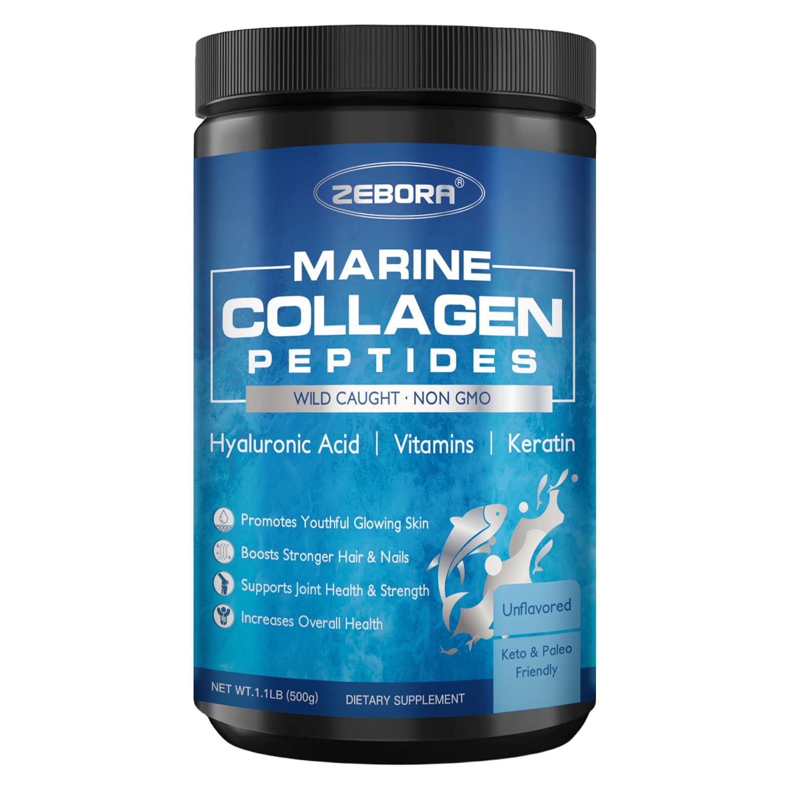 ZEBORA Marine Collagen Peptides Powder with Hyaluronic Acid

