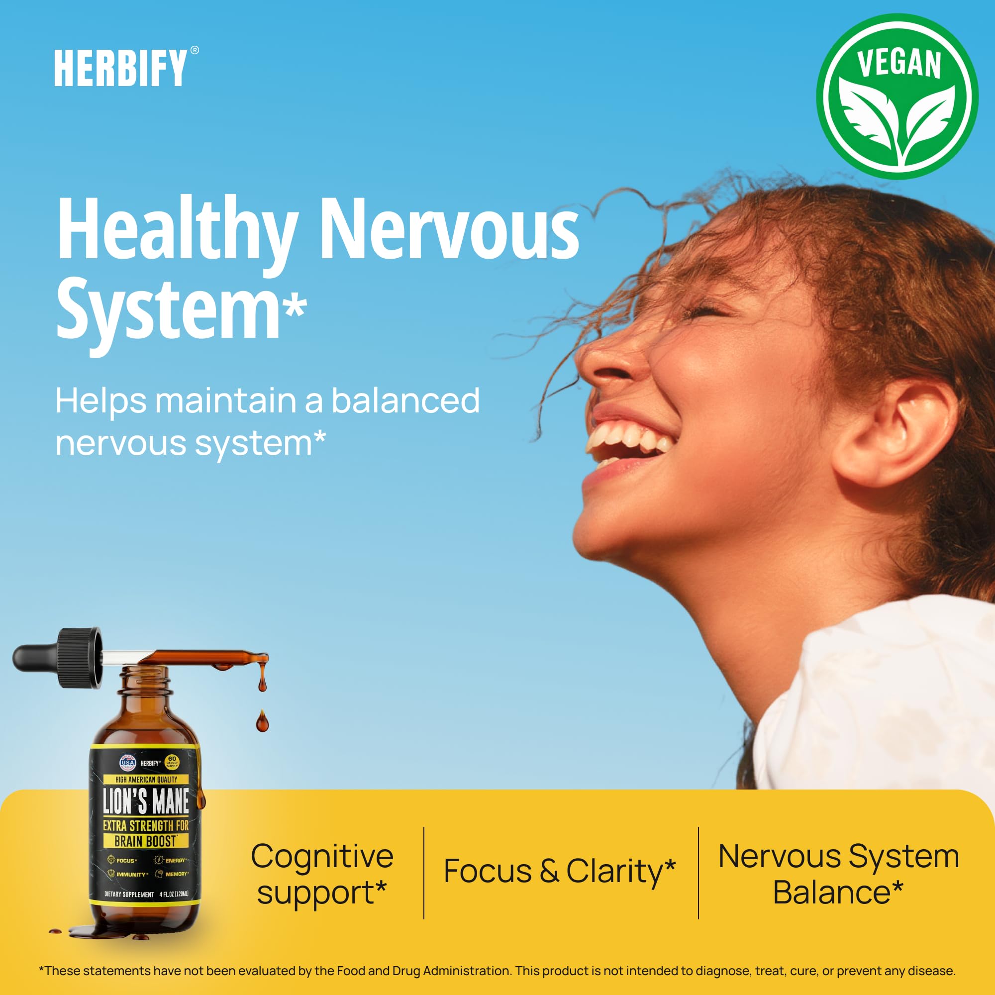 HERBIFY Lions Mane Mushroom Tincture for Brain Health


