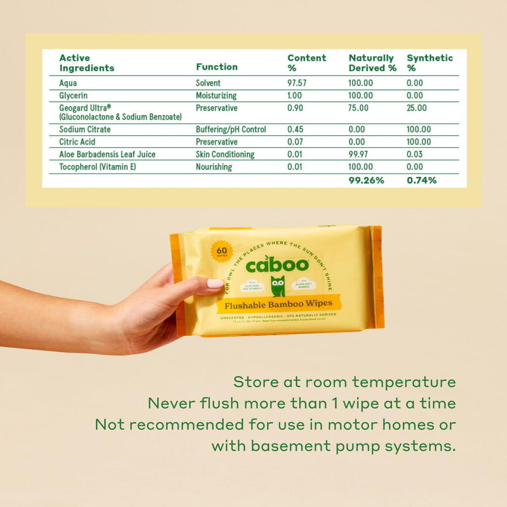 Caboo Bamboo Flushable Wipes | Septic Safe & Biodegradable

