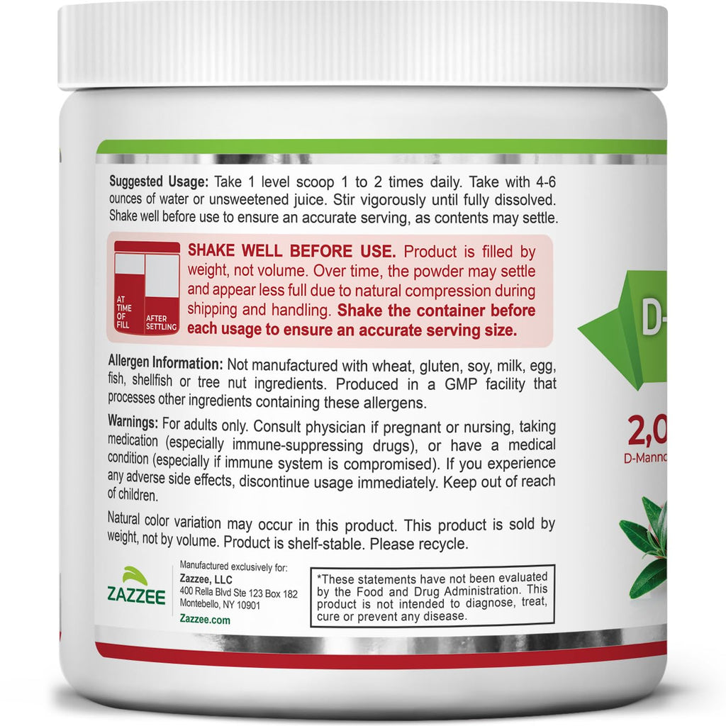 Zazzee D-Mannose Powder Plus with Probiotics & Cranberry

