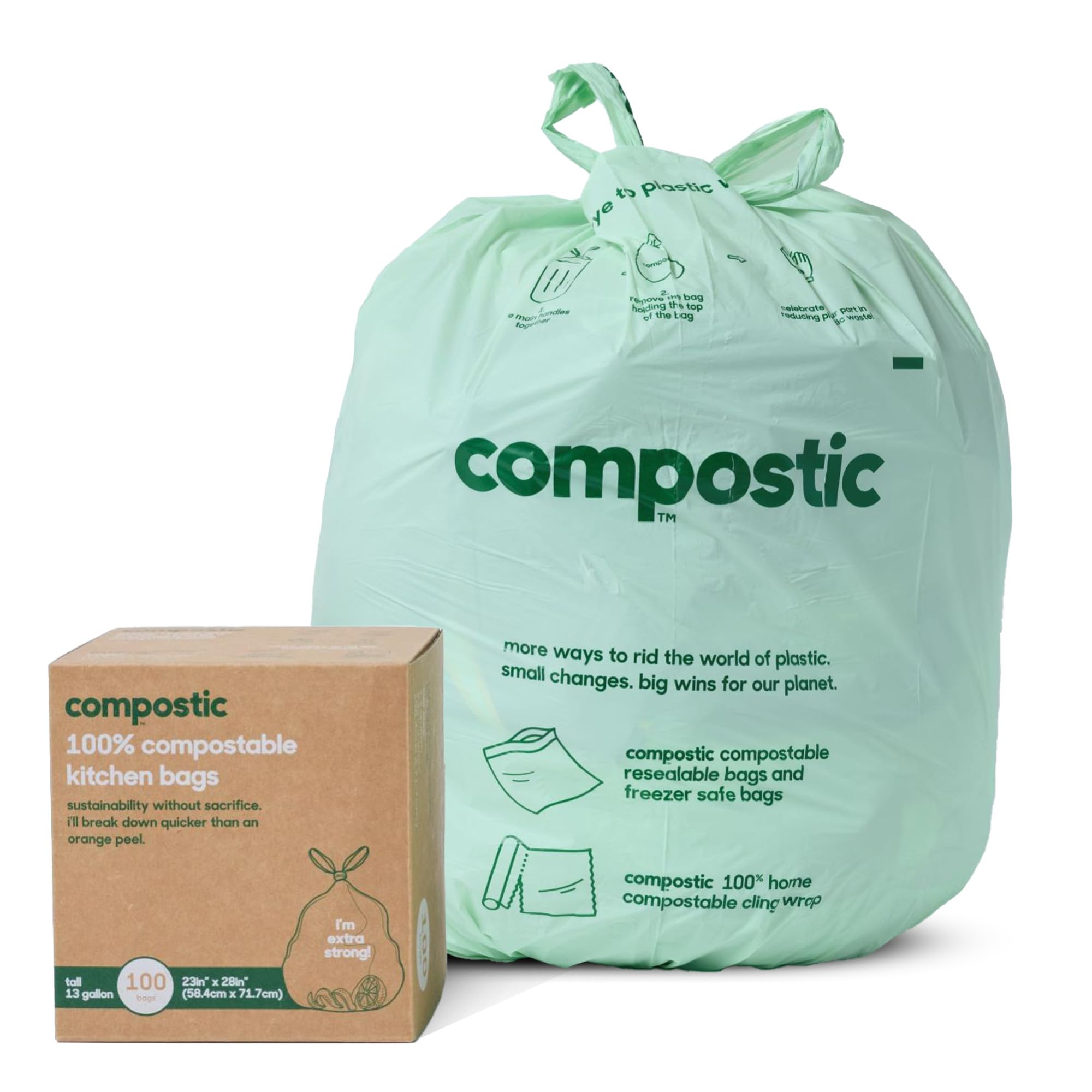 Compostic Compostable Trash Bags Extra Strong Plant-Based Unscented
