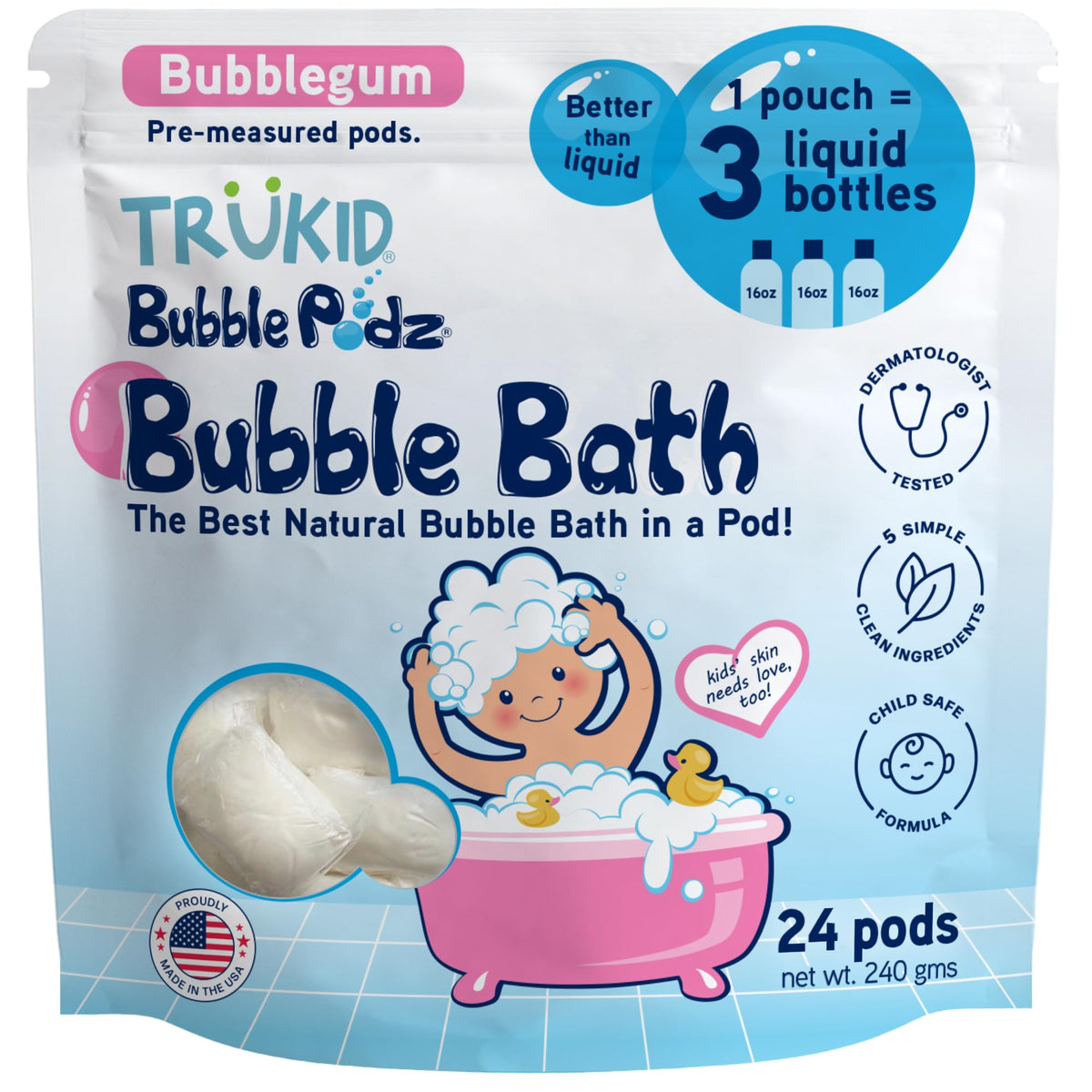 TruKid Bubble Podz Bubble Bath for Kids NEA-Accepted for Eczema
