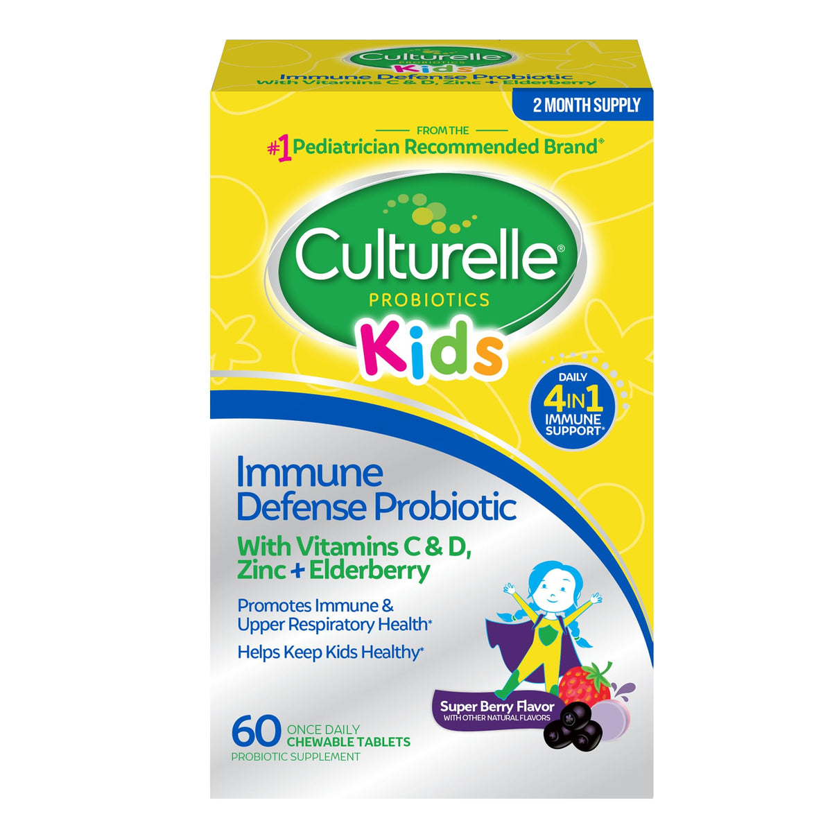 Culturelle Kids Immune Defense Probiotic with Vitamins C & D, Zinc & Elderberry - Berry Chewables