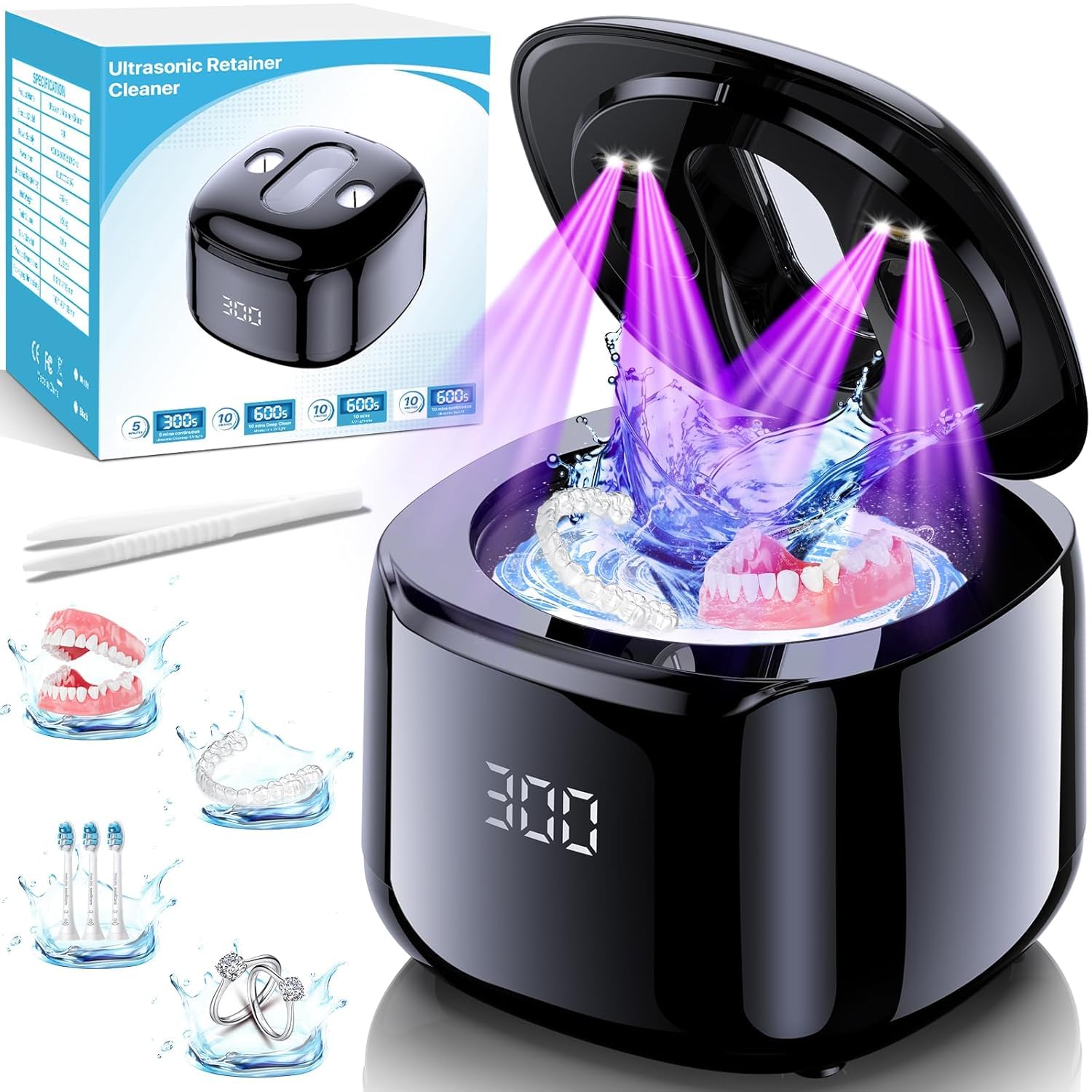 Ultrasonic Retainer Cleaner Machine for Dentures and Aligners, 49KHz, 220ML