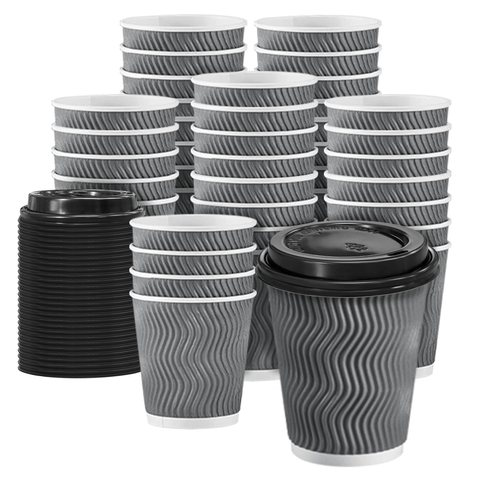 Clawsoff Disposable Coffee Cups with Lids – Insulated Ripple Wall To-Go