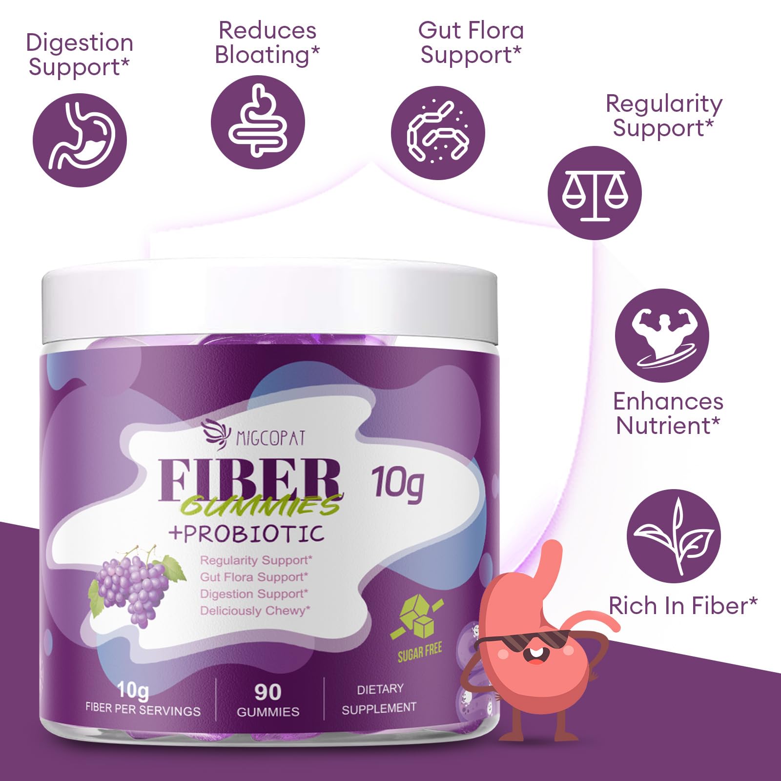 Migcopat Fiber Gummies for Adults with Probiotics & ACV

