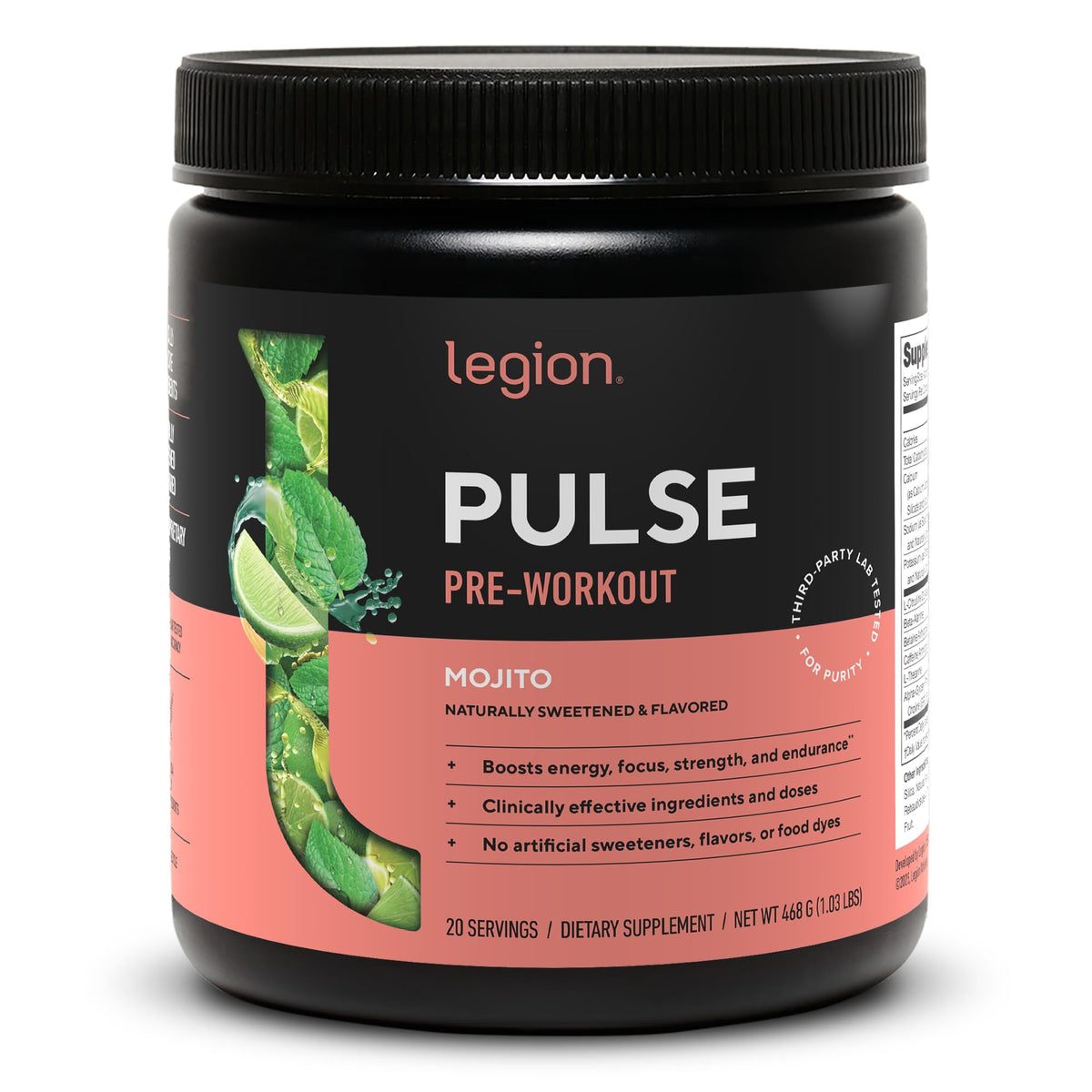 Legion Pulse Pre Workout Supplement - All Natural Nitric Oxide, Creatine Free, Naturally Sweetened