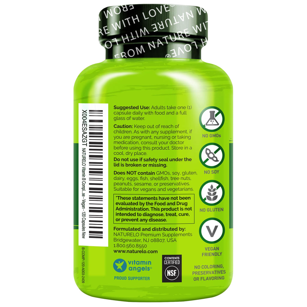 NATURELO Vitamin B Complex - Vegan CoQ10 & Methyl Folate

