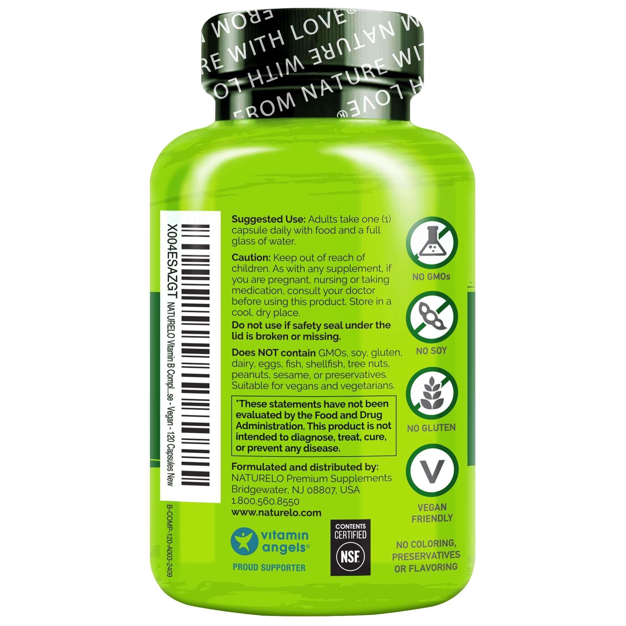 NATURELO Vitamin B Complex - Vegan CoQ10 & Methyl Folate

