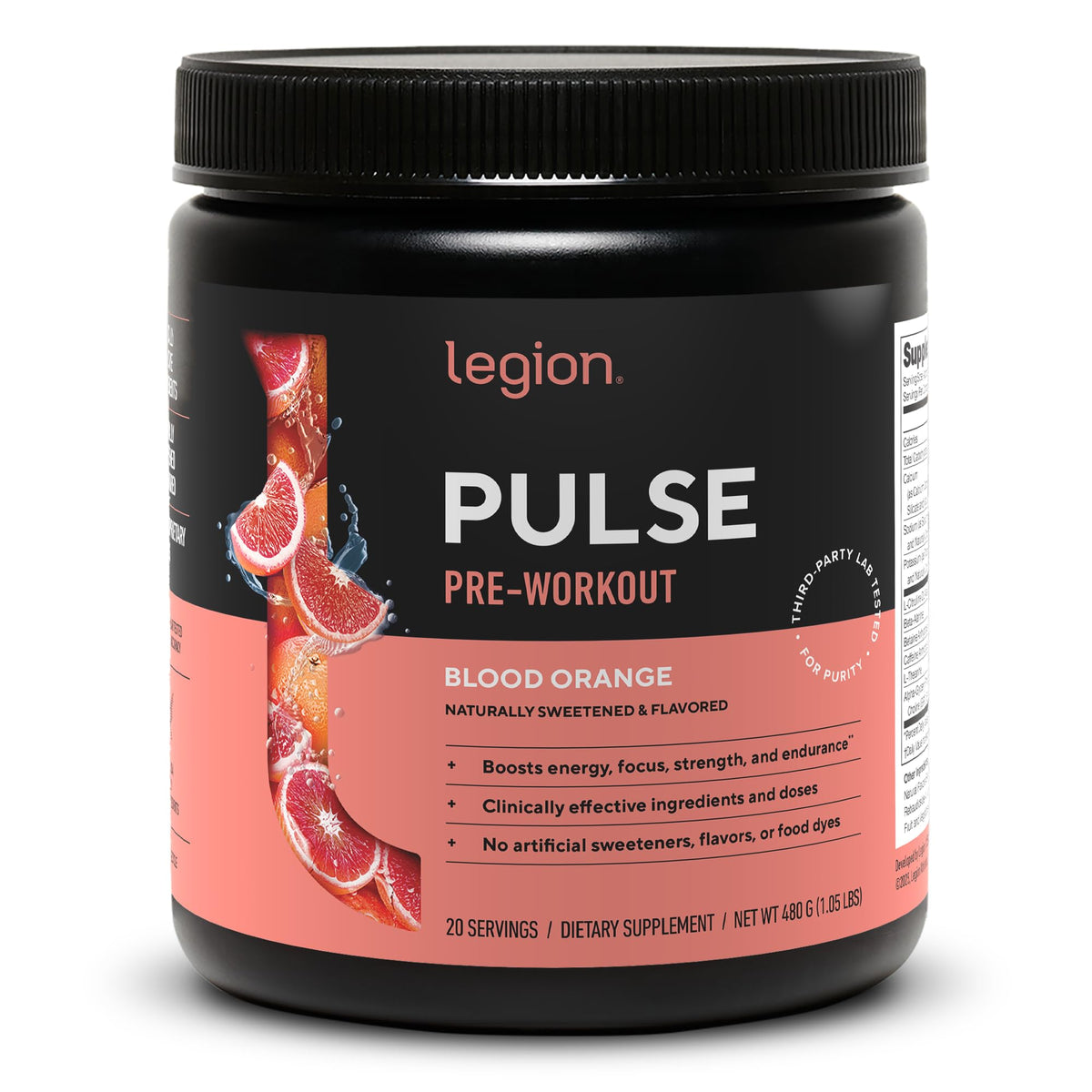Legion Pulse Pre Workout Supplement - All Natural Nitric Oxide, Creatine Free, Naturally Sweetened