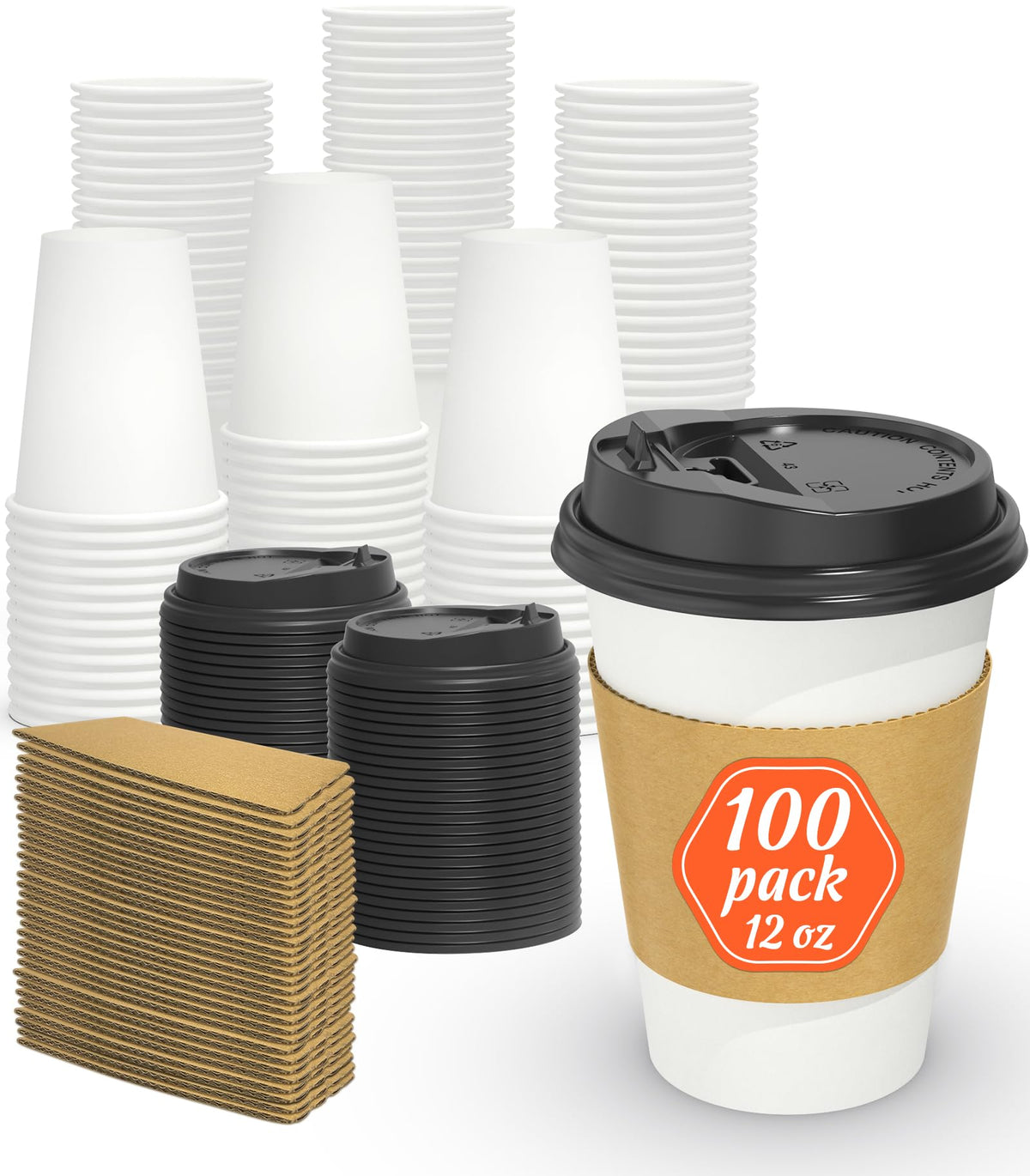 Dealusy Disposable Coffee Cups with Lids and Sleeves - Sturdy Thick Paper
