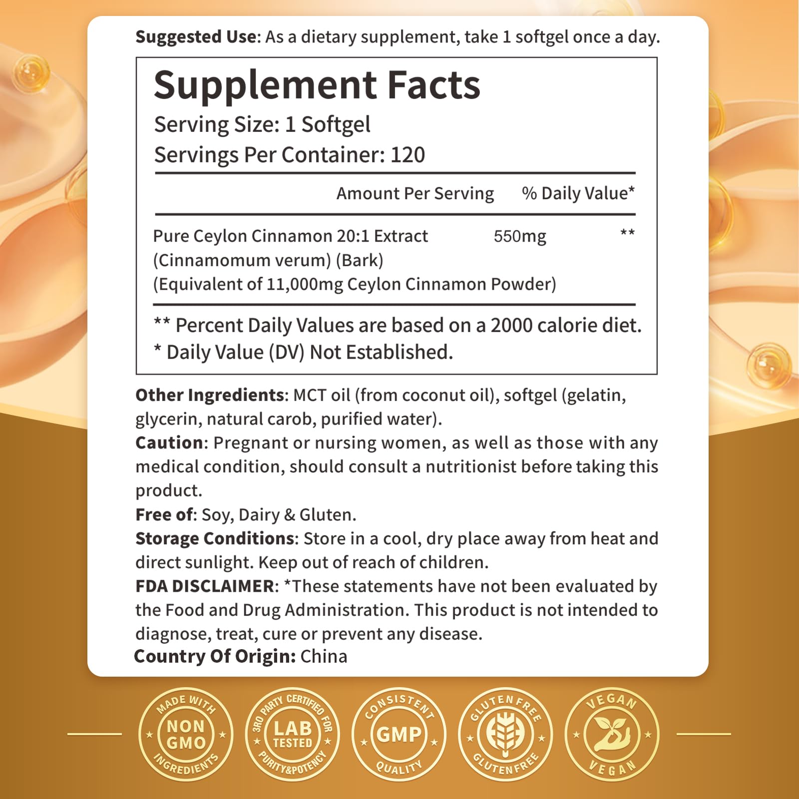 Vivonu Organic Ceylon Cinnamon Softgels with MCT Oil

