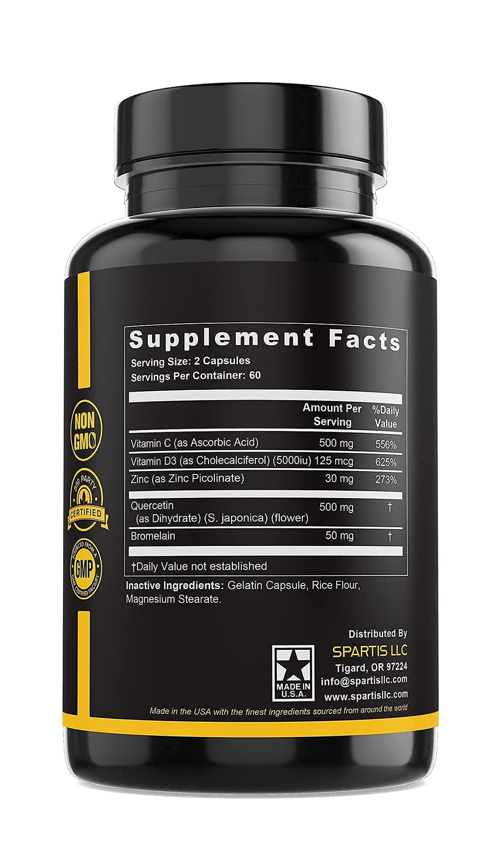 SPARTIS Zinc Quercetin Immune Support with C, D3, Bromelain

