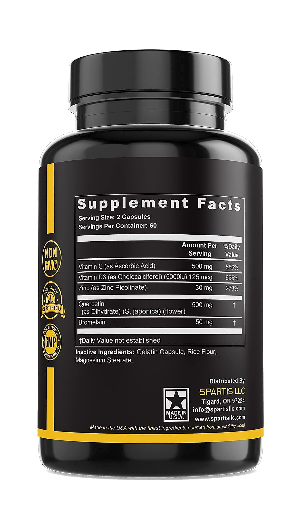 SPARTIS Zinc Quercetin Immune Support with C, D3, Bromelain

