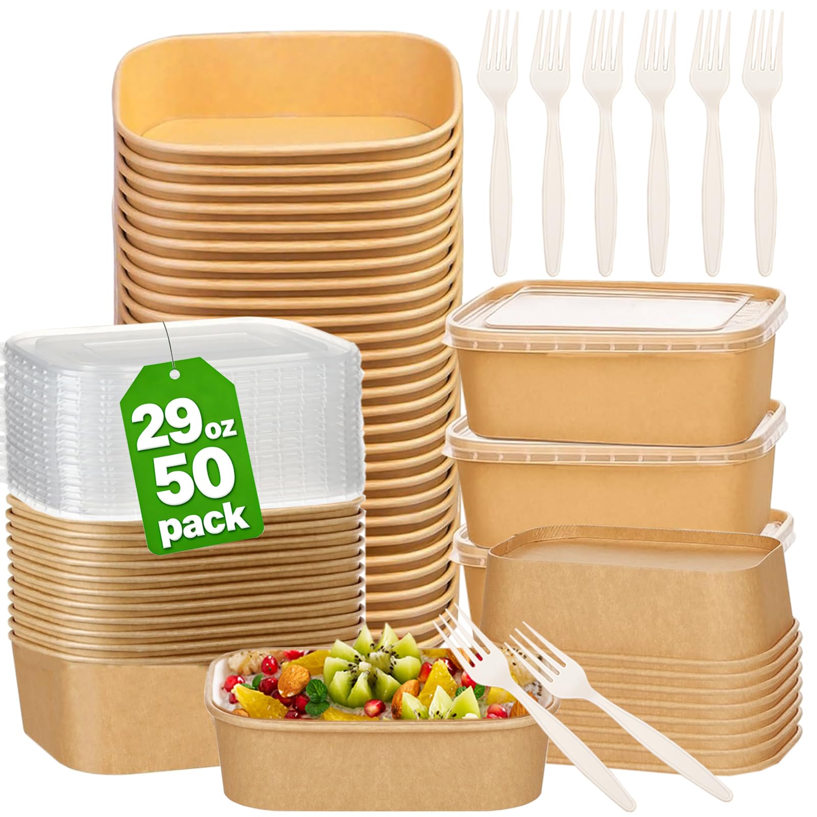 Disposable Meal Prep Containers with Lids and Forks

