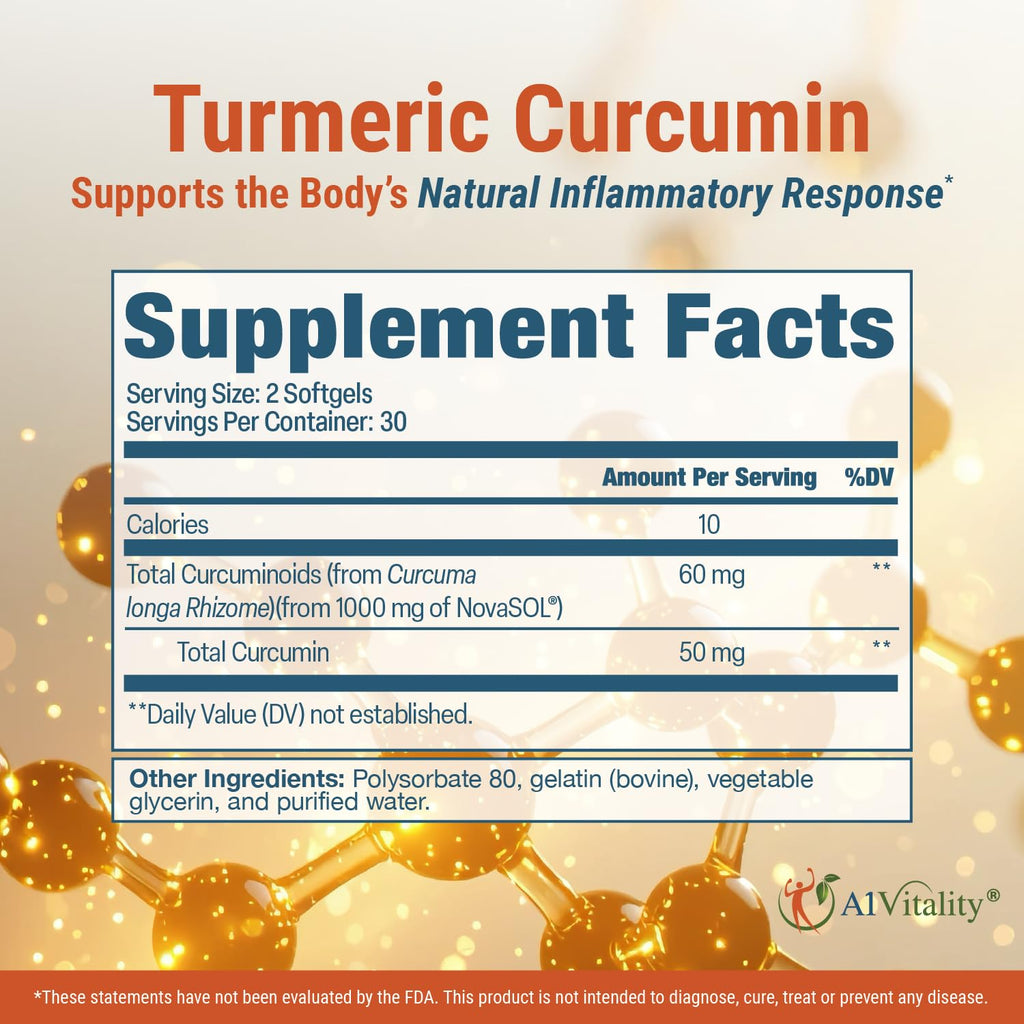 A1Vitality NovaSOL Turmeric Curcumin 1000mg Softgels

