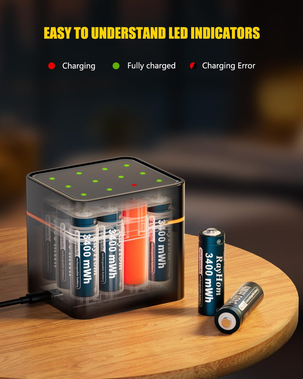 RayHom AA Battery Charger Kit with Rechargeable Batteries

