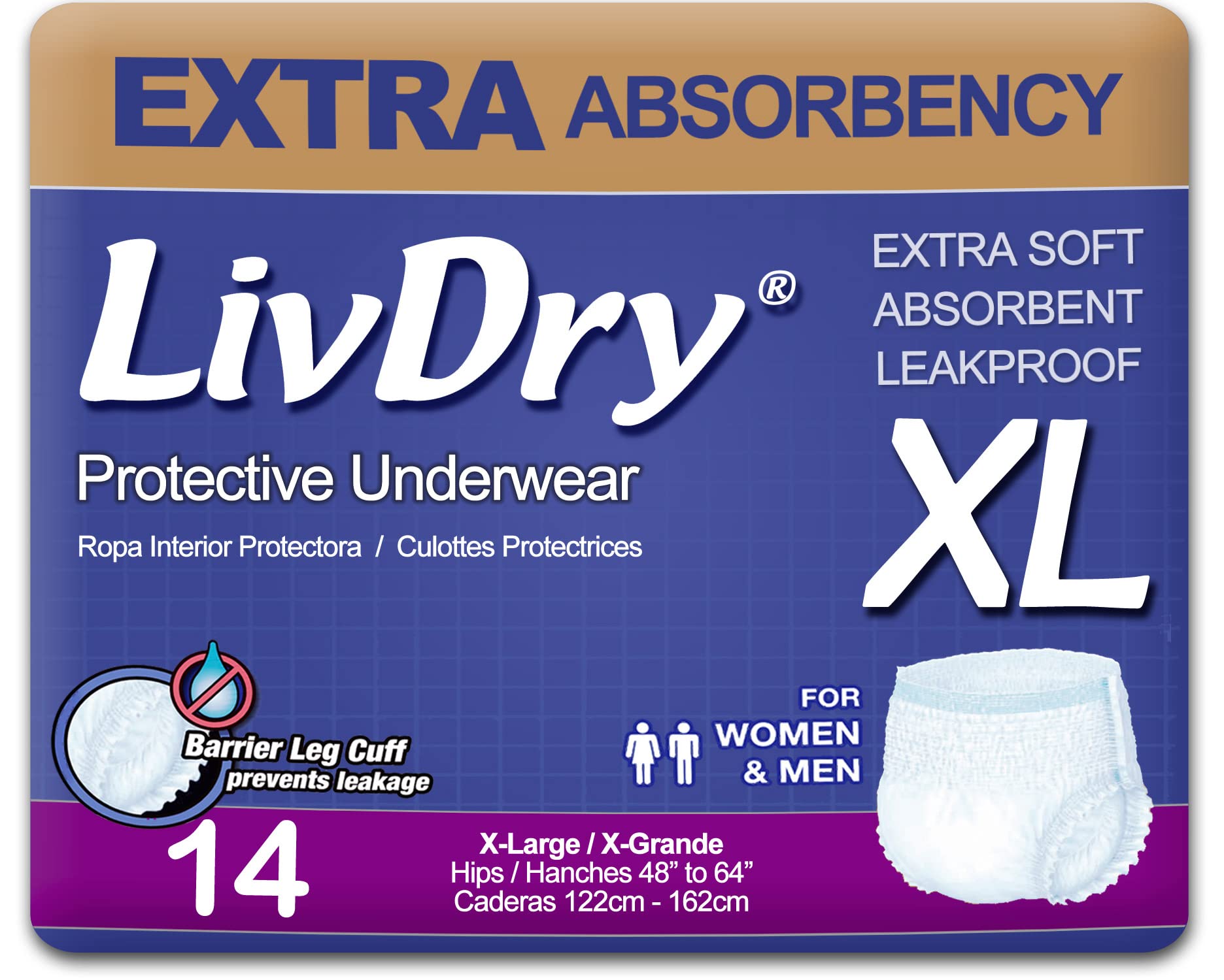 LivDry Adult Incontinence Underwear - Extra Absorbency Leak Protection