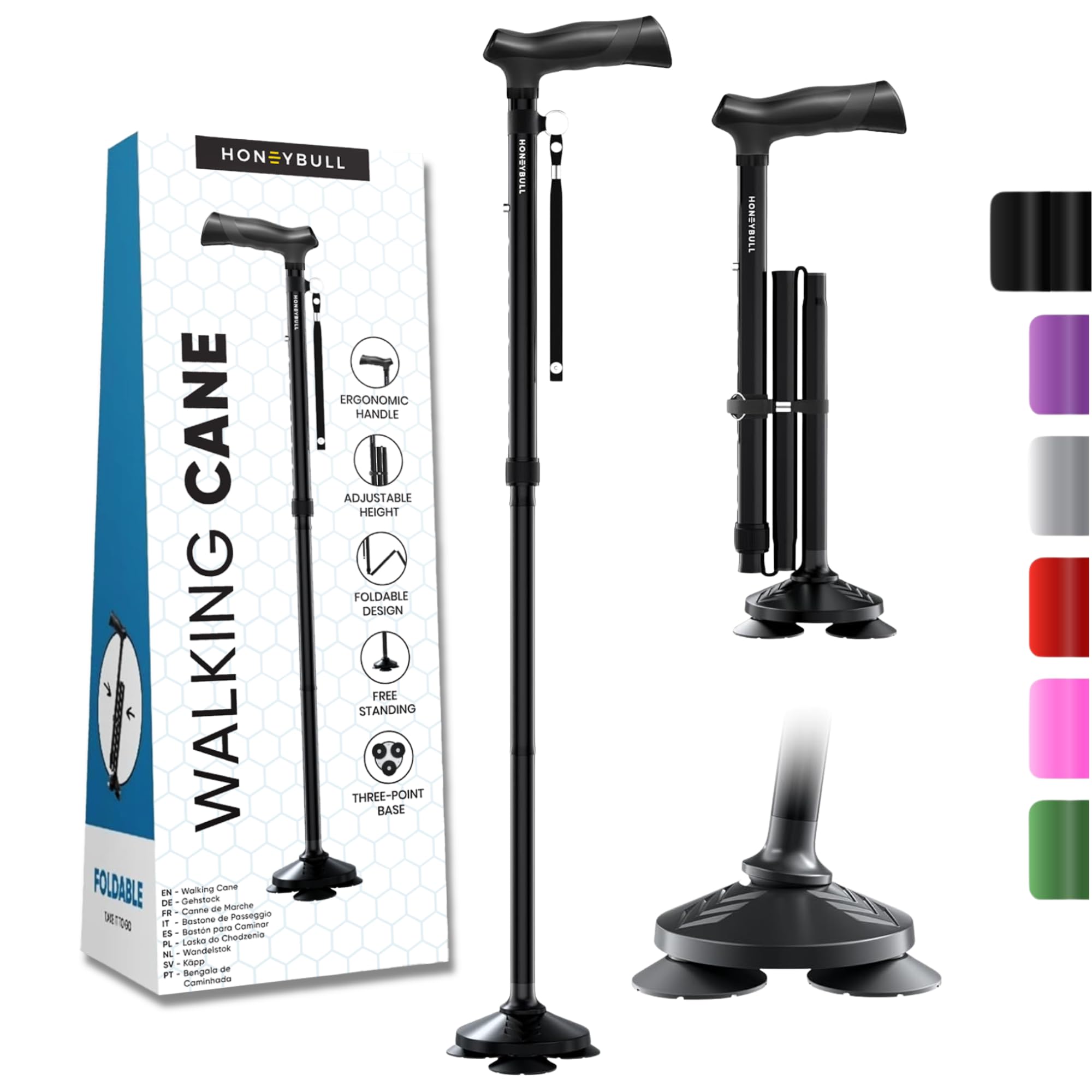 HONEYBULL Folding Walking Cane - Adjustable All Terrain

