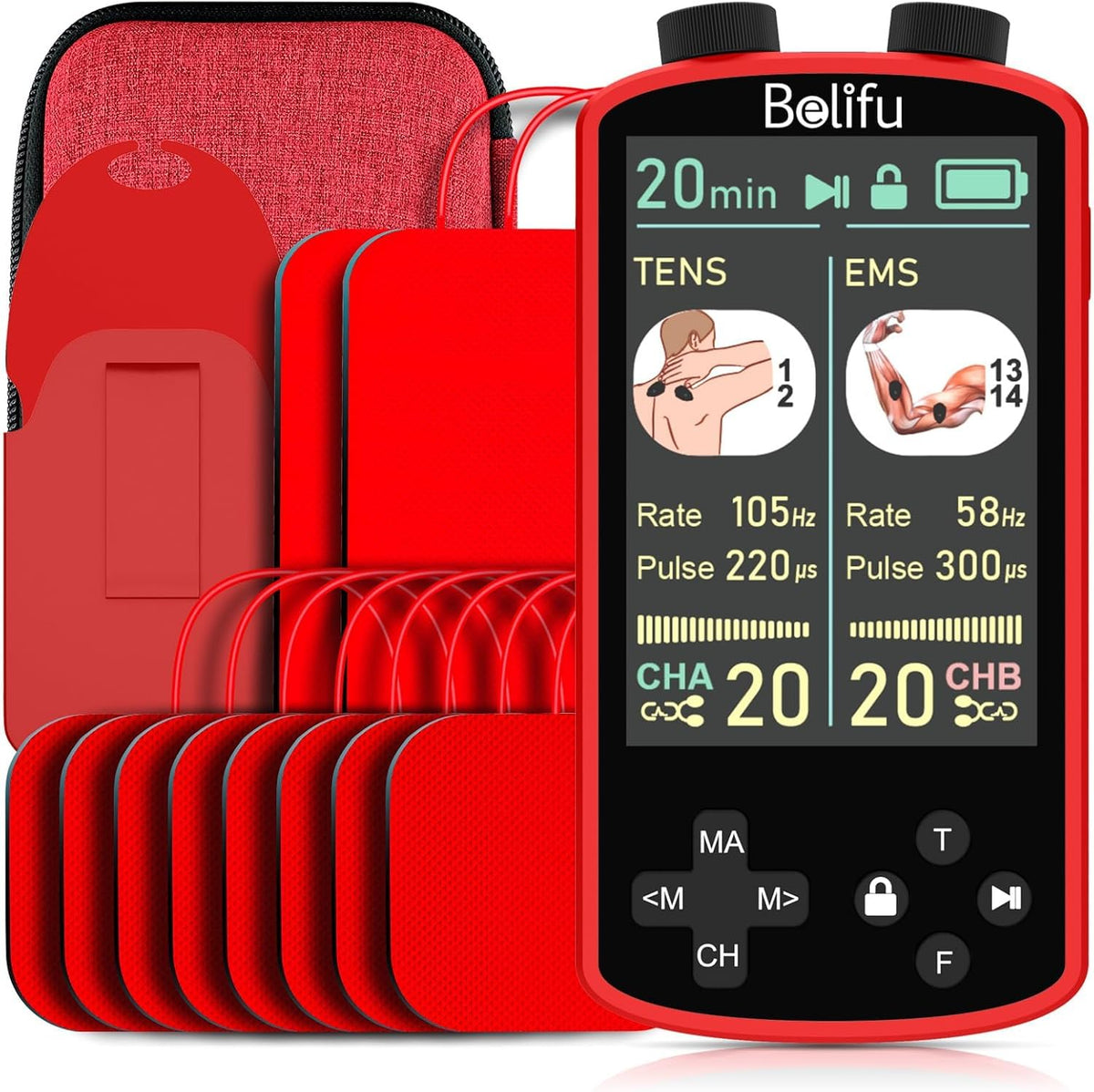 Belifu 4-in-1 TENS EMS Pain Therapy Muscle Stimulator