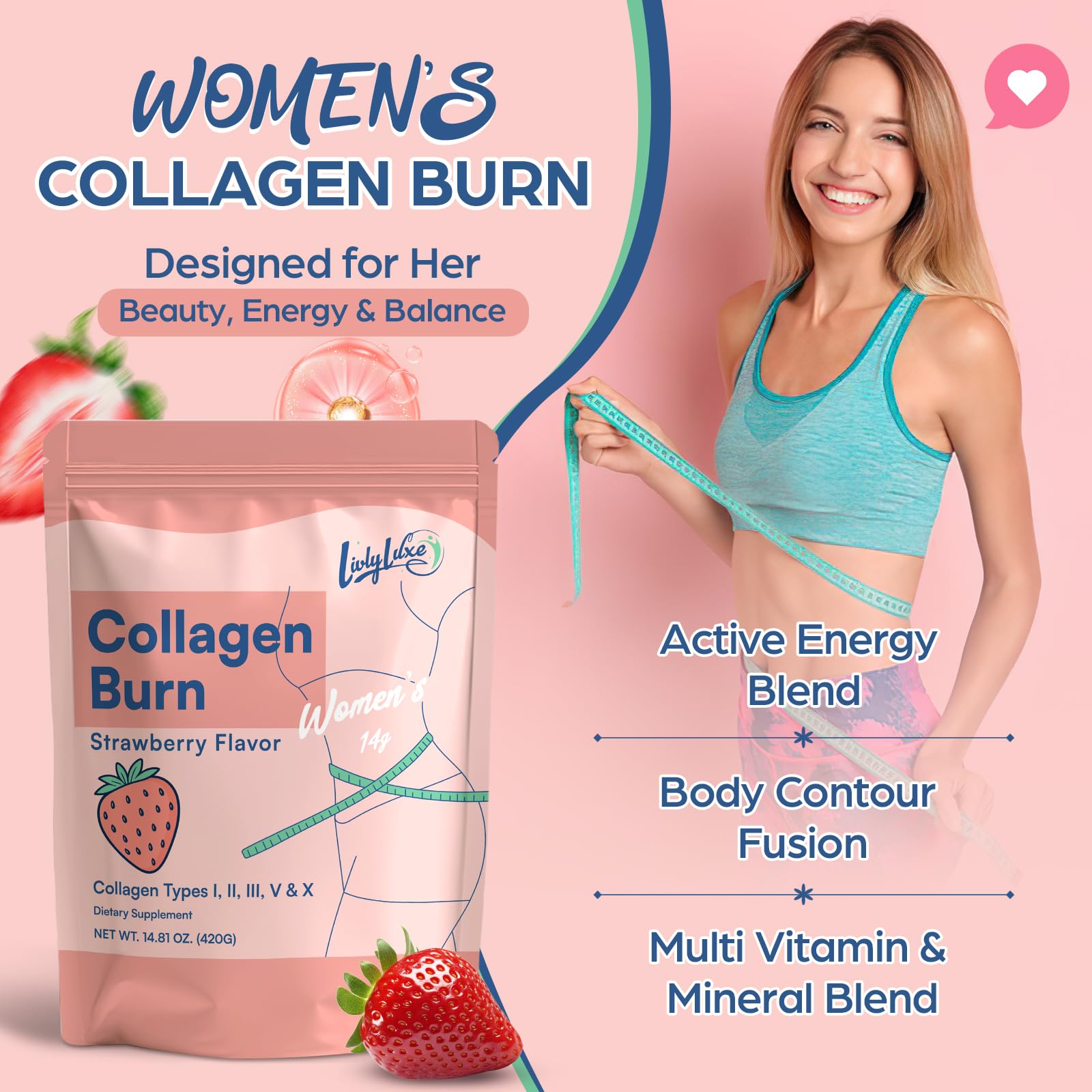 LivLyLuxe Collagen Burn Powder for Women Metabolism Support

