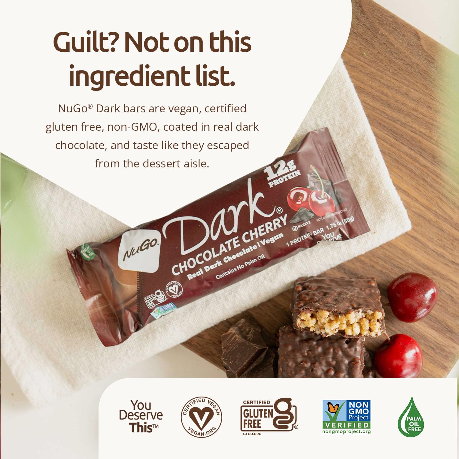 NuGo Dark Vegan Protein Bar Real Dark Chocolate Gluten Free

