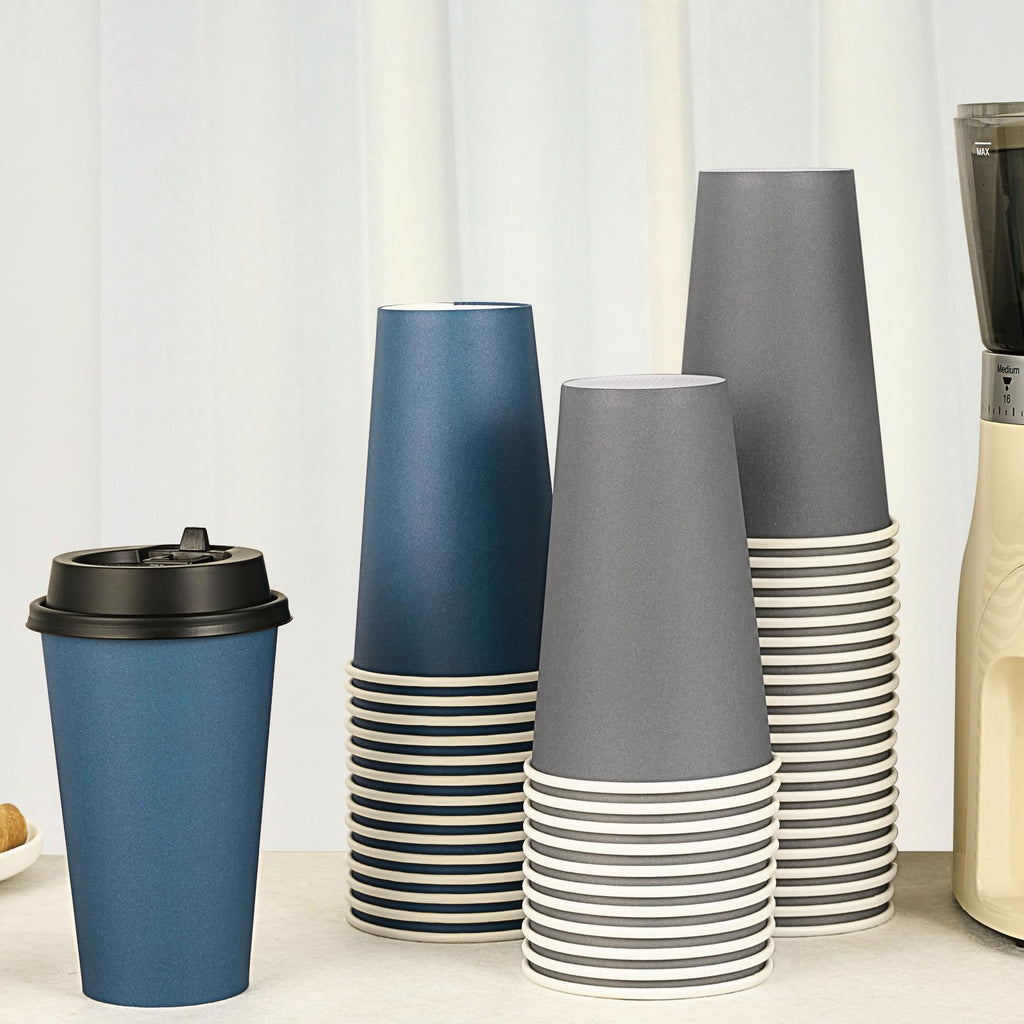 LITOPAK Disposable Cups with Lids – Blue & Gray

