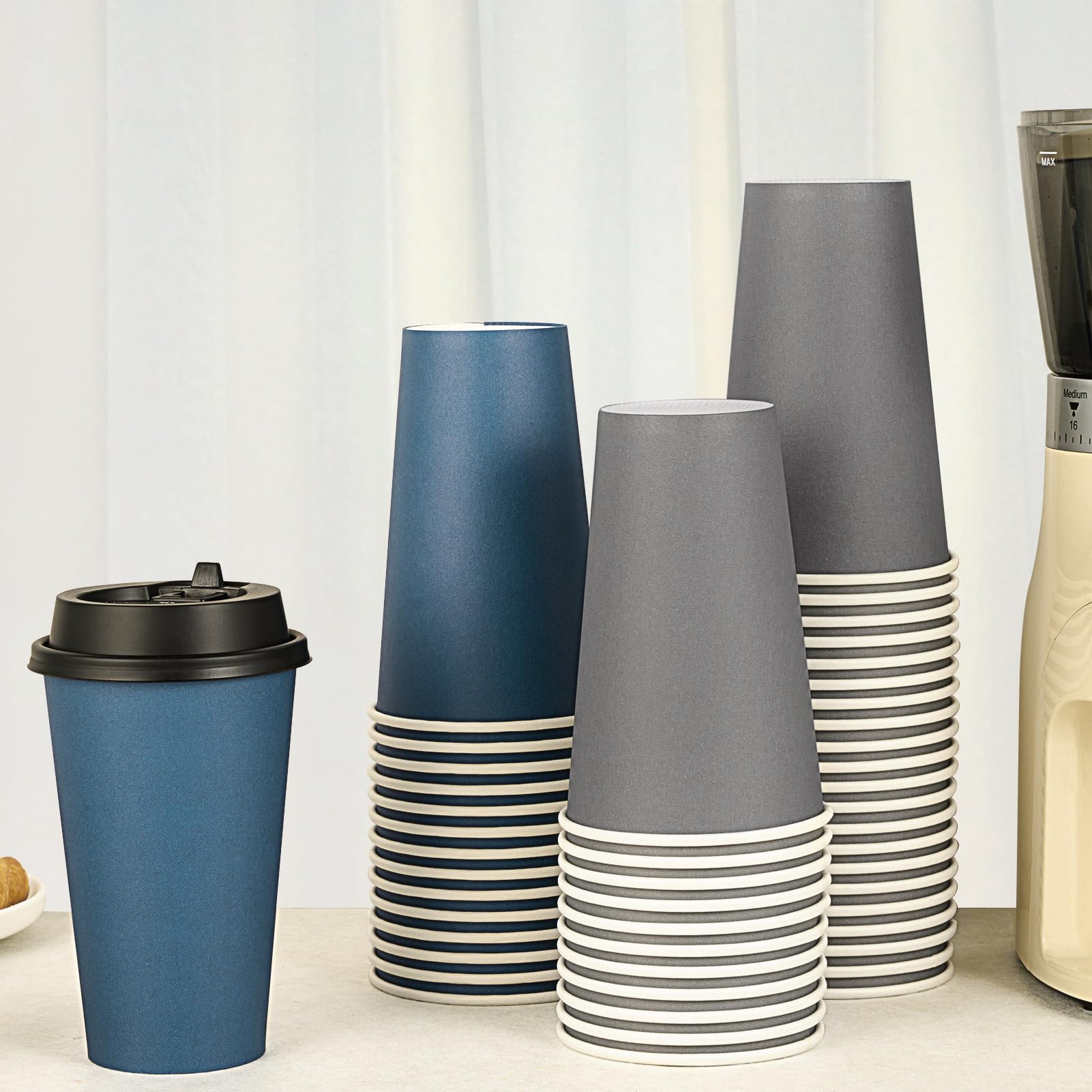 LITOPAK Disposable Cups with Lids – Blue & Gray

