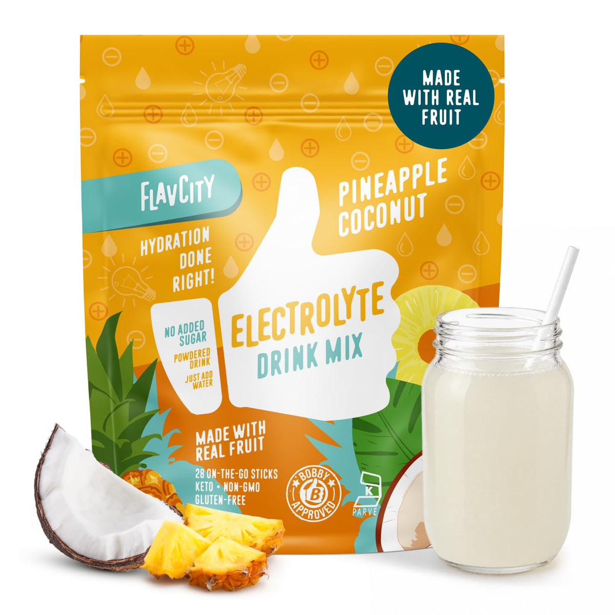 FlavCity Electrolytes Powder for Hydration with Real Fruit & Sea Salt