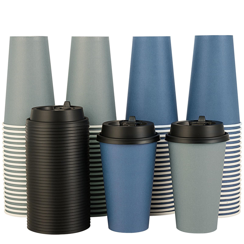 LITOPAK Disposable Cups with Lids – Blue & Gray


