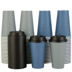 LITOPAK Disposable Cups with Lids – Blue & Gray

