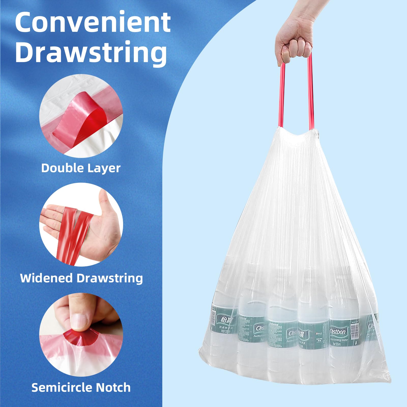 KdbK Kitchen Trash Bags – Drawstring, Unscented, Leak-Proof

